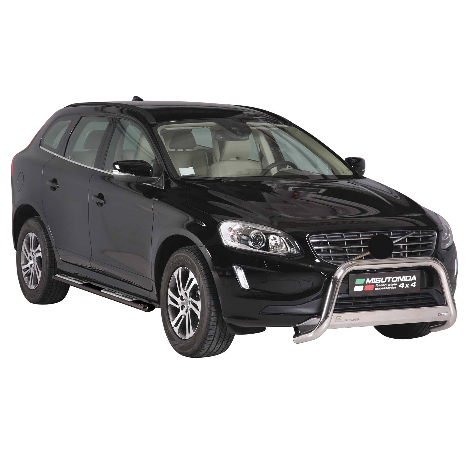 Par de Estribos Barras Laterales para Volvo XC60 2014-2017 Negro Brillante Acero