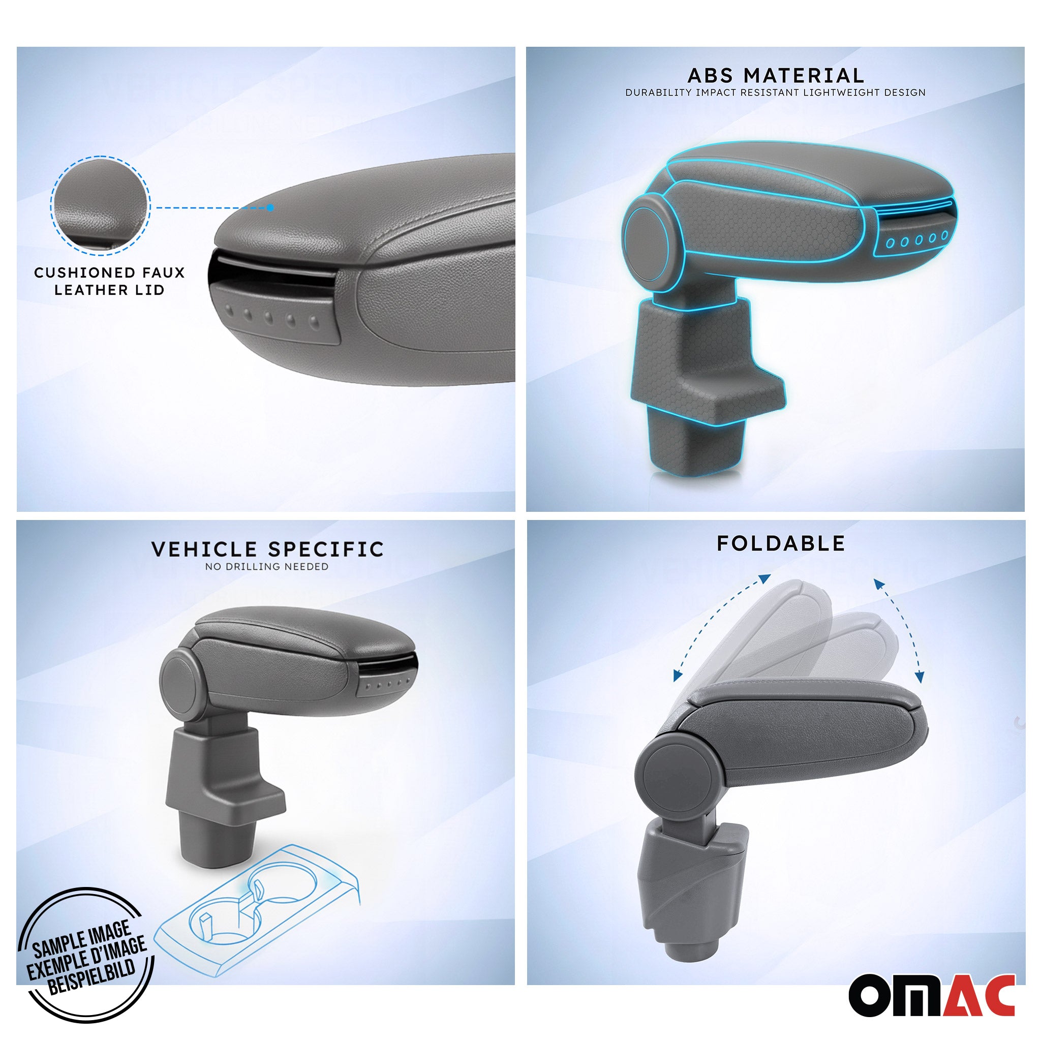 Gris Reposabrazos Consola para VW Caddy 2003-2020 Gris PU Cuero Plástico 1Pza