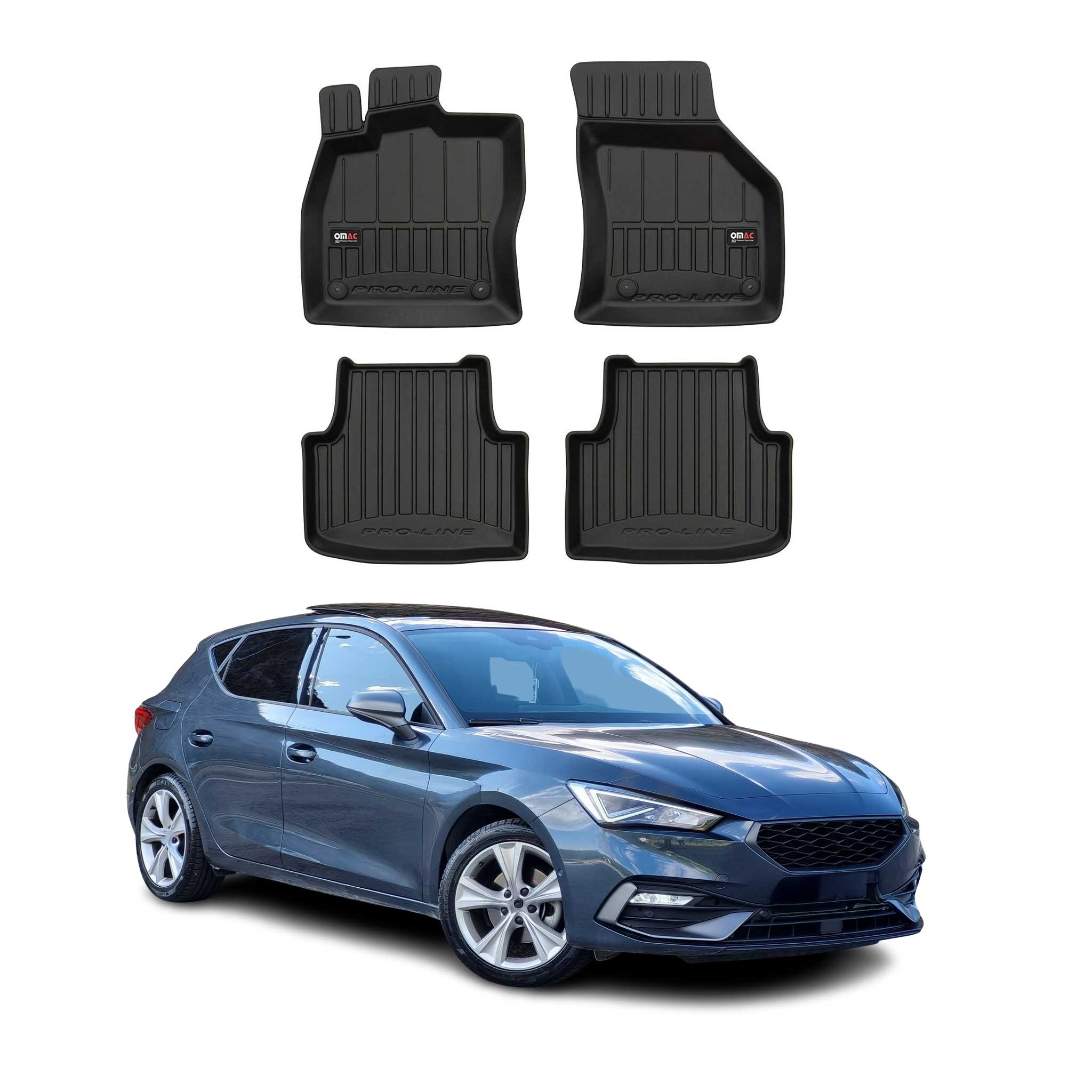 OMAC Premium Alfombrillas De Coche para Seat Leon 2020-2026 Negro TPE Goma 4Pza