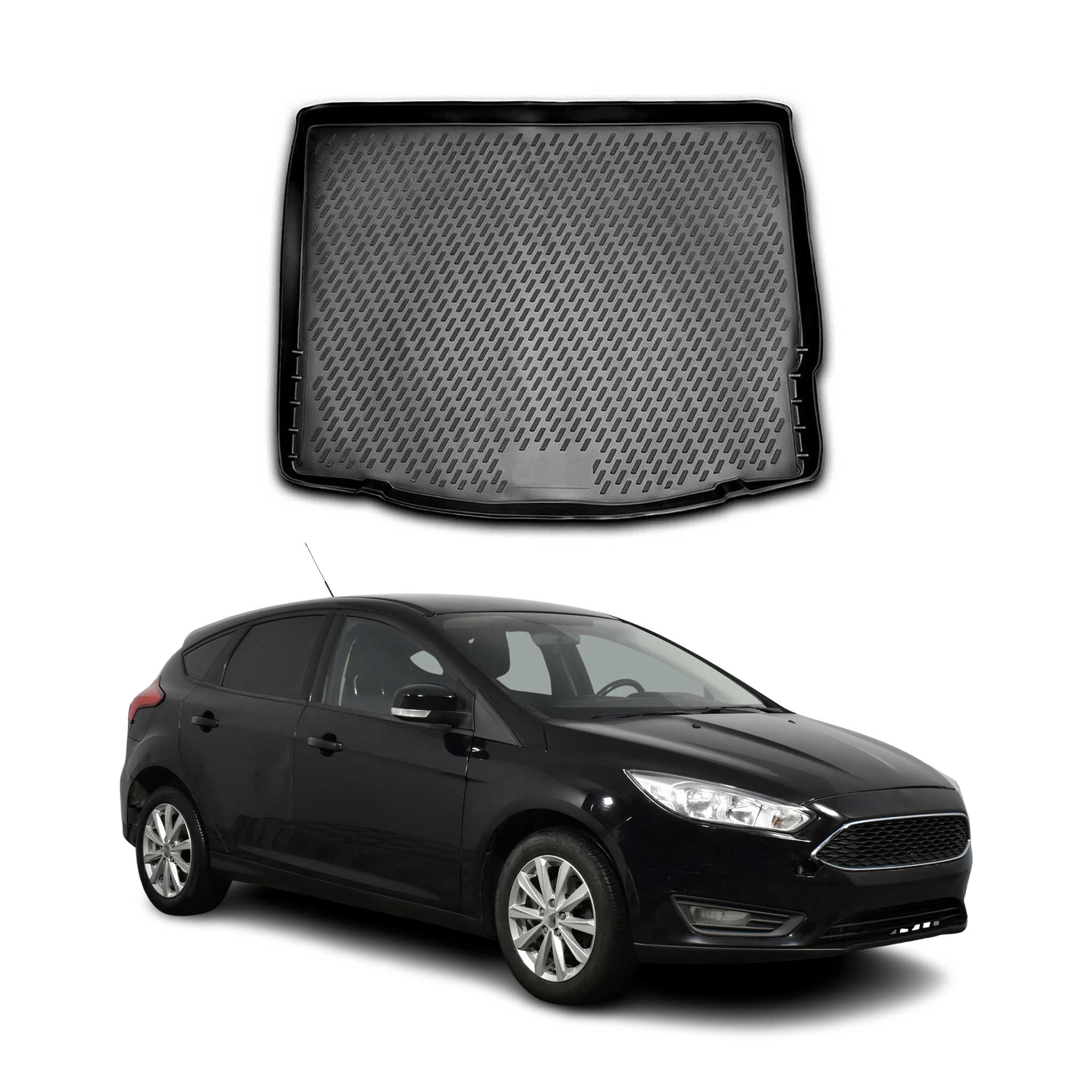 OMAC Bandeja Maletero Alfombrilla para Ford Focus 2011-2015 Hatchback Negro TPE