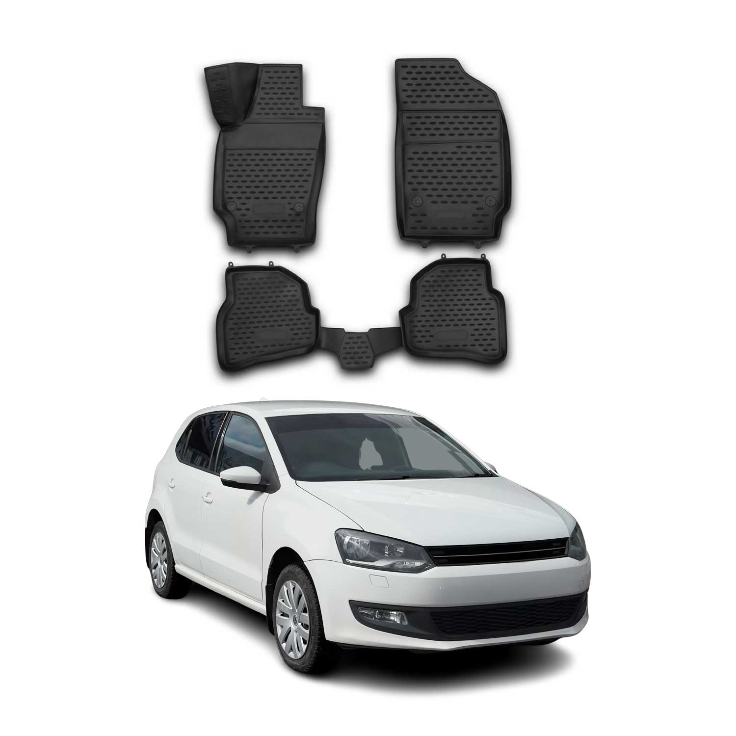OMAC Alfombrillas De Coche para VW Polo 2009-2017 Negro Goma TPE 4Pza