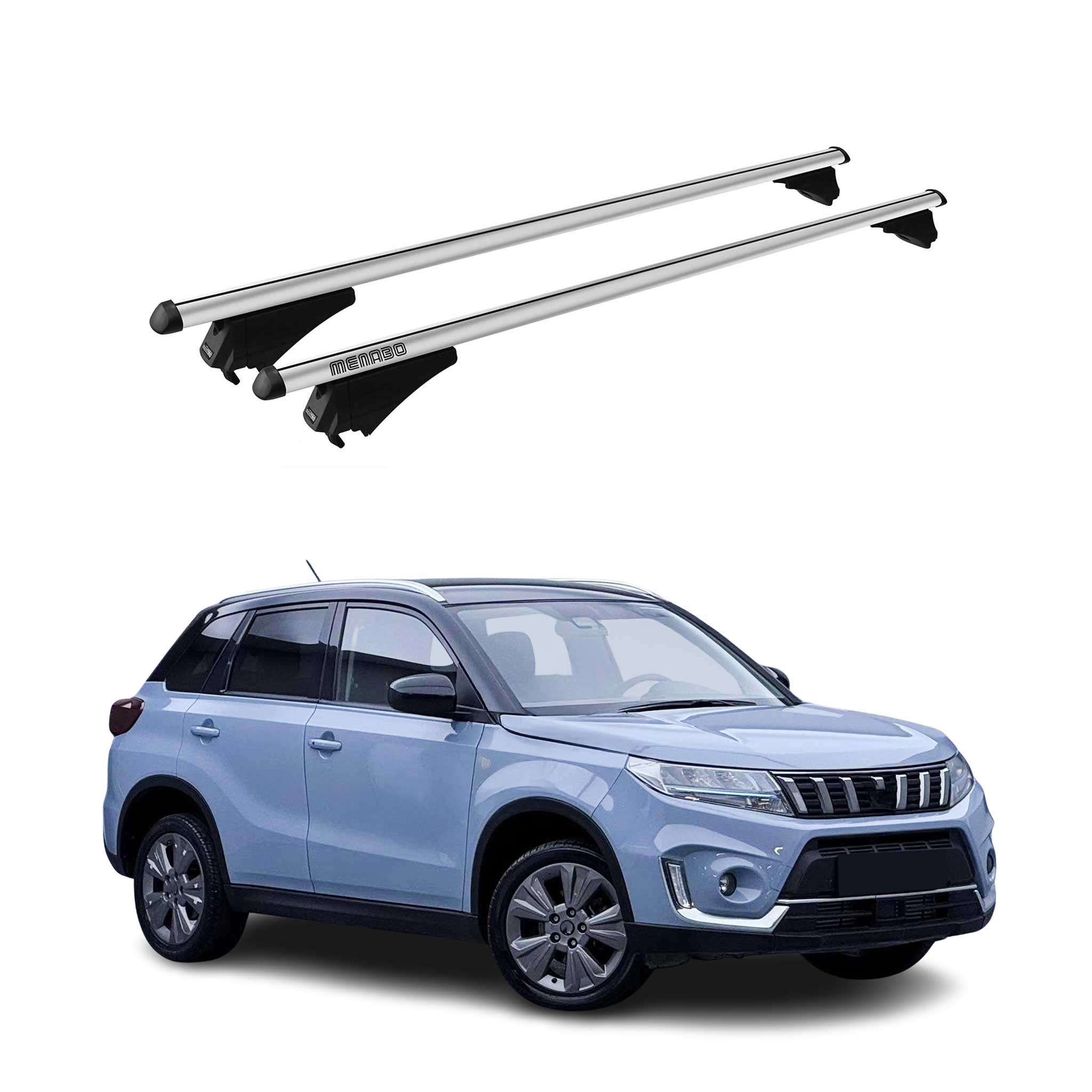 Menabo Barras Techo Coche Baca para Suzuki Vitara 2015-2019 Gris Aluminio 2Pza