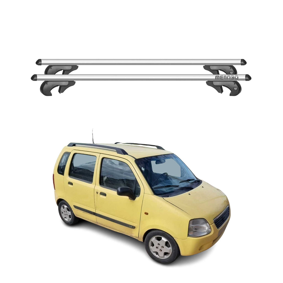 Menabo Barras de Techo Coche Barra para Suzuki Wagon R+ 1997-2005 Gris Alu 2Pza