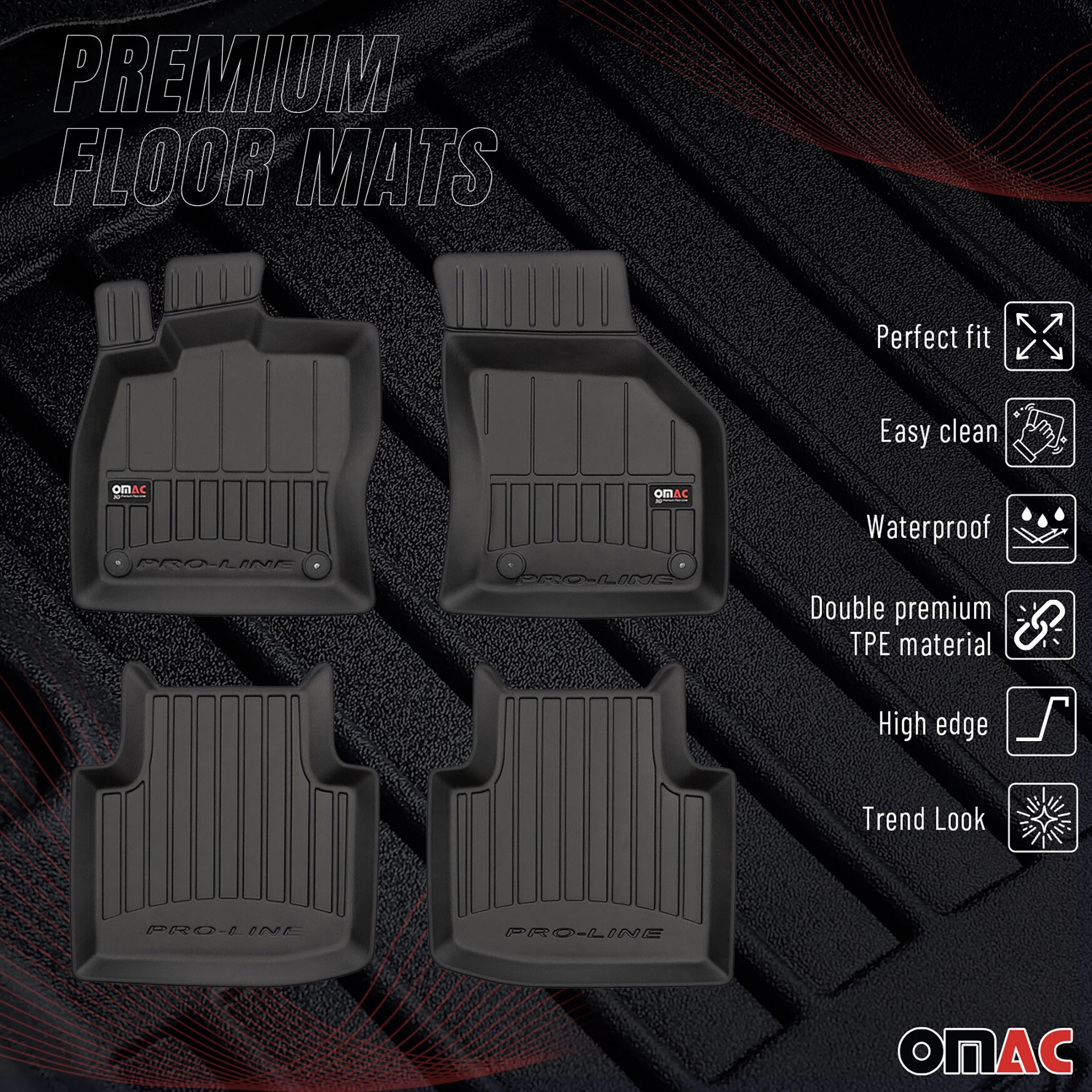 OMAC Premium Alfombrillas Coche para Skoda Superb Familiar Sedán 2015-2024 TPE