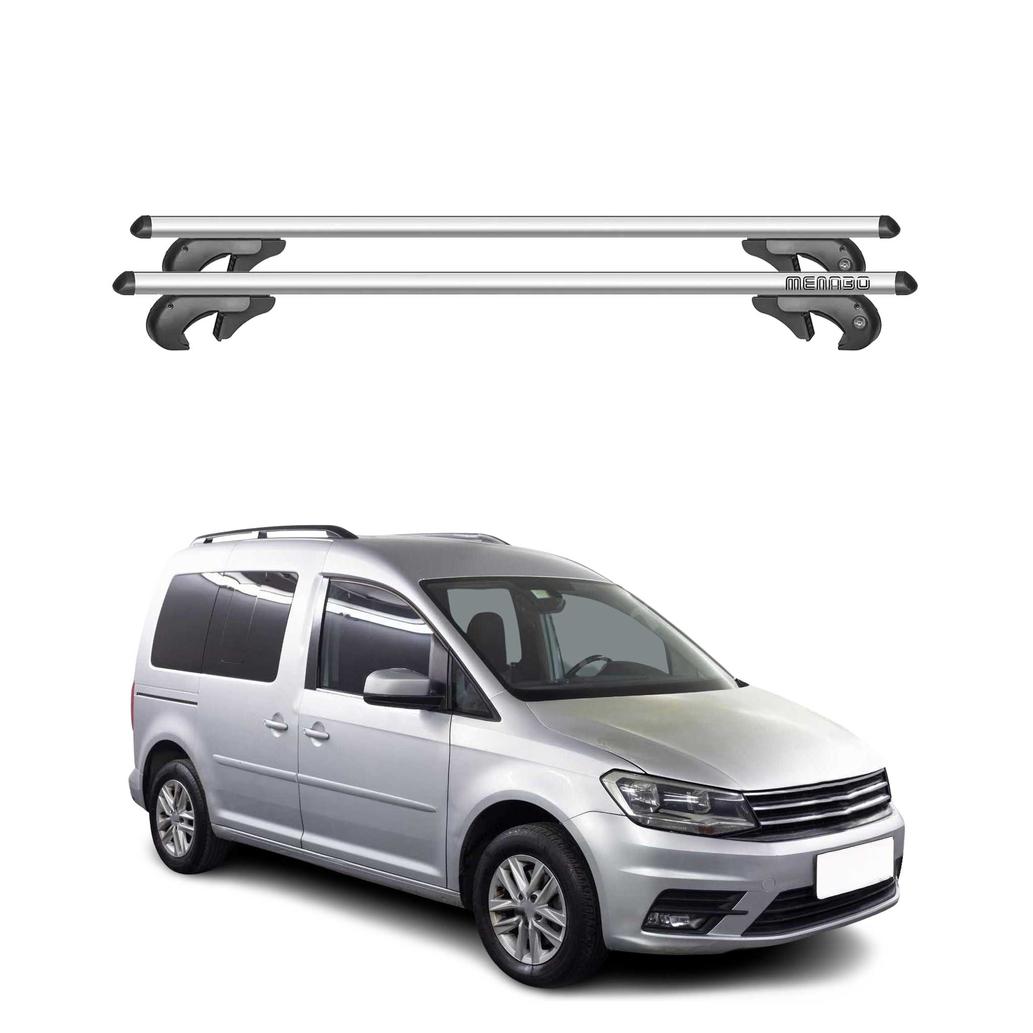 Menabo Barras de Techo Coche Barra para VW Caddy 2015-2020 Gris Aluminio 2Pza