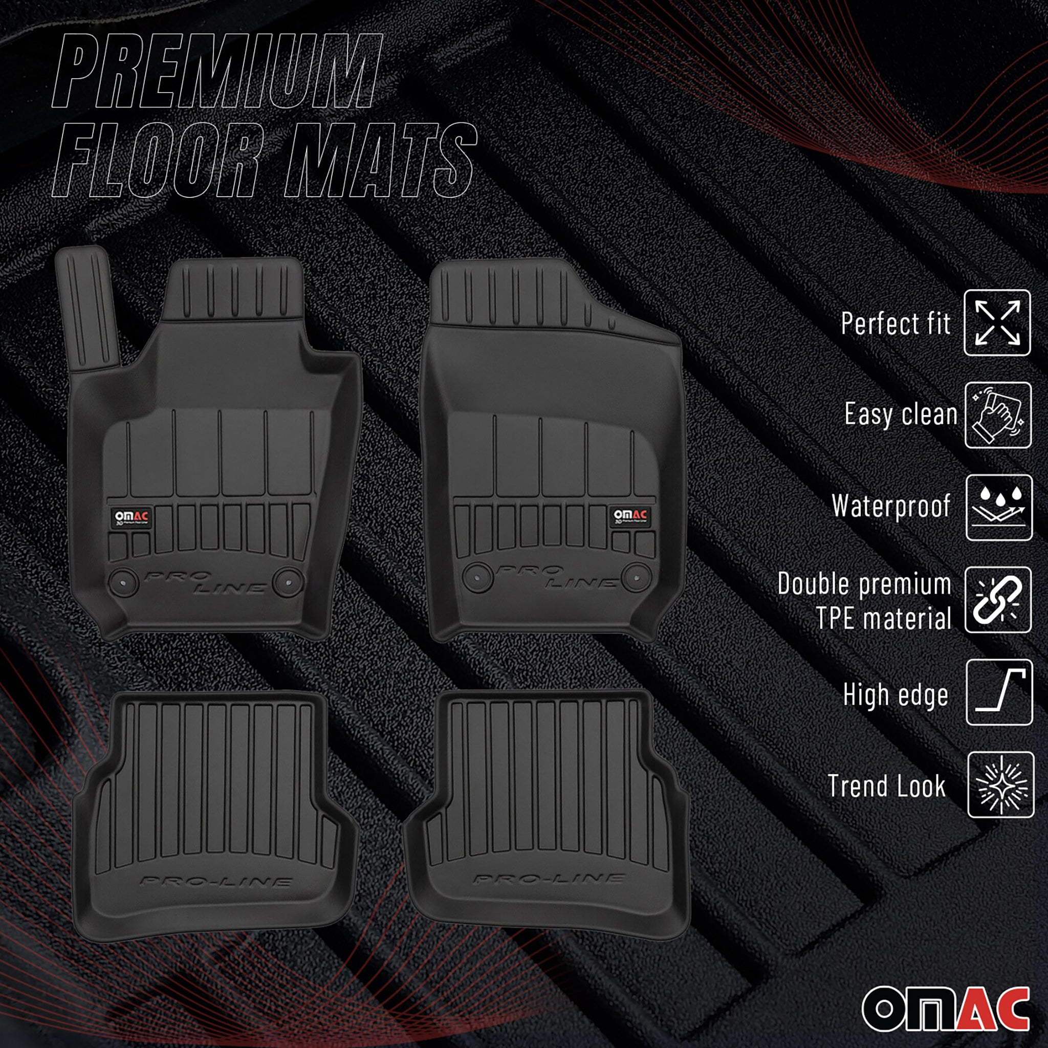 OMAC Premium Alfombrillas De Coche para VW Polo 2009-2017 Negro TPE Goma 4Pza