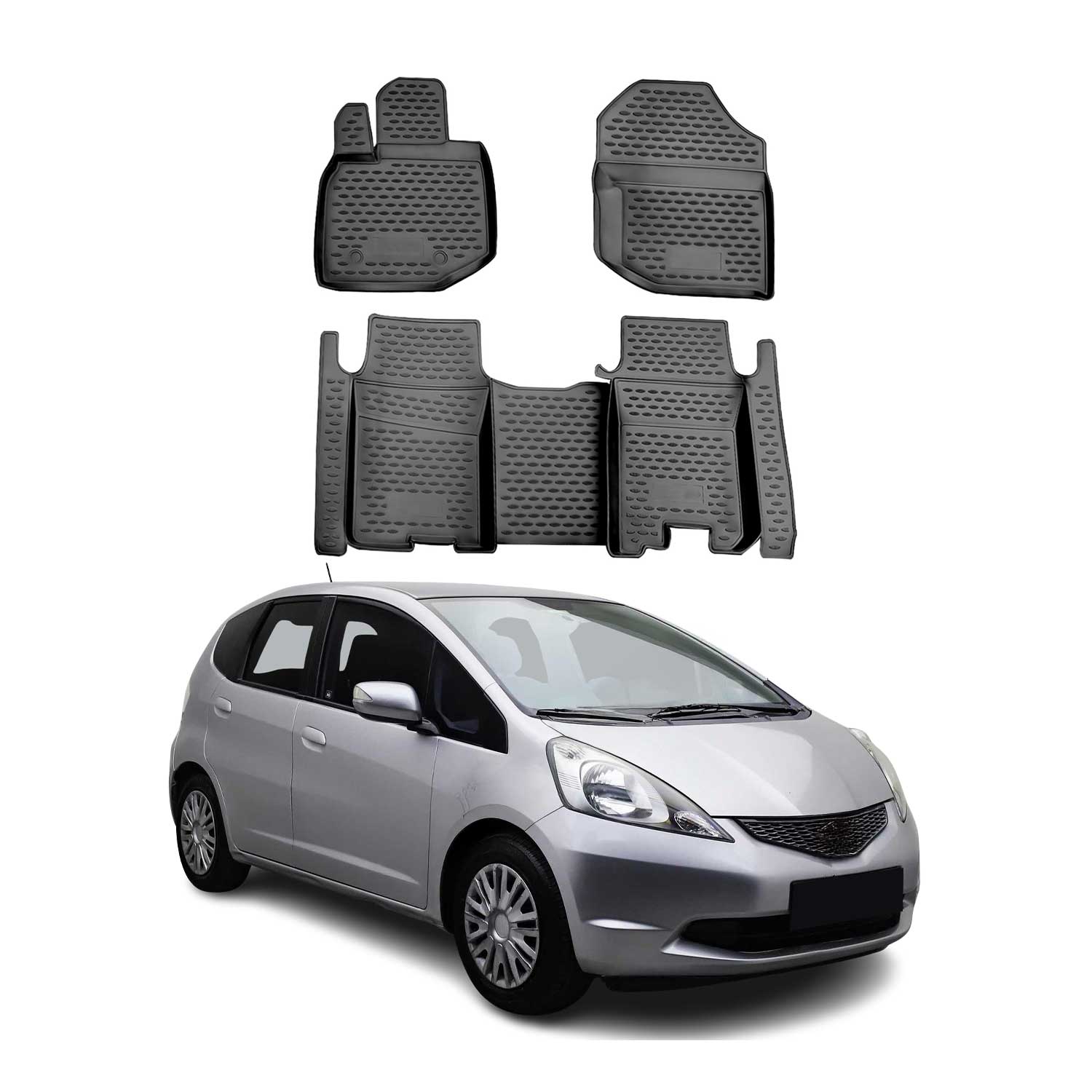 OMAC Alfombrillas De Coche para Honda Jazz 2008-2015 Negro Goma TPE 4Pza