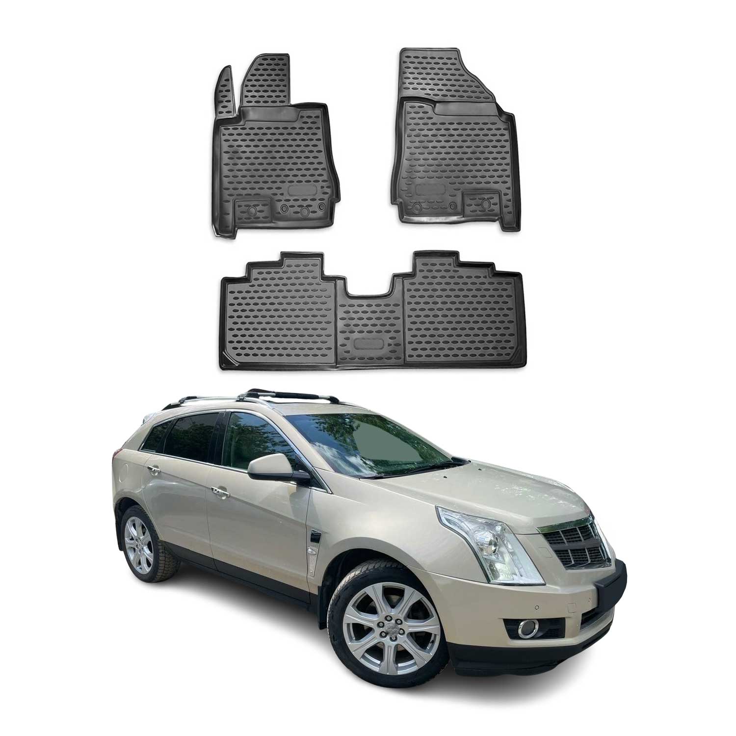 OMAC Alfombrillas De Coche para Cadillac SRX 2010-2016 Negro Goma TPE 3Pza