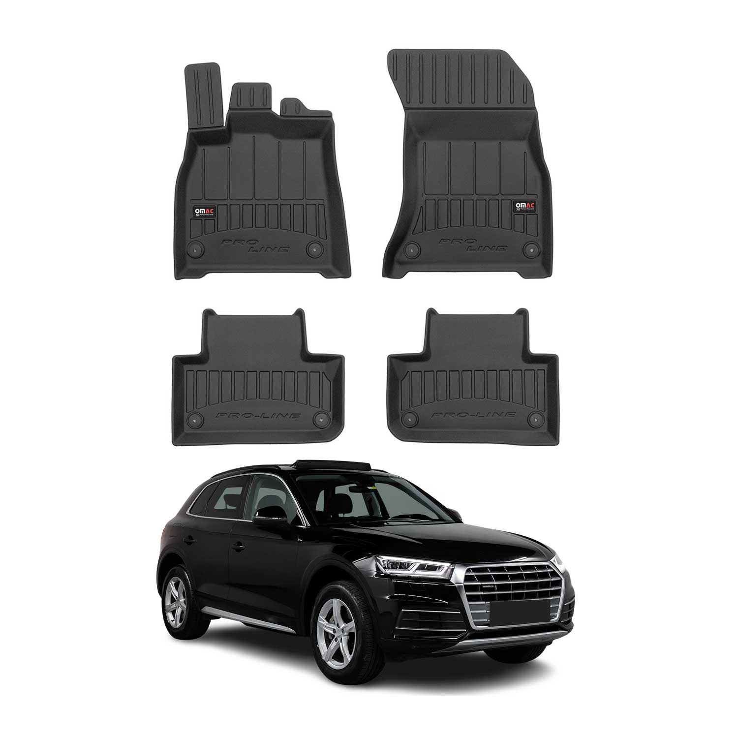 OMAC Premium Alfombrillas De Coche para Audi Q5 FY 2017-2024 Negro TPE Goma 4Pza