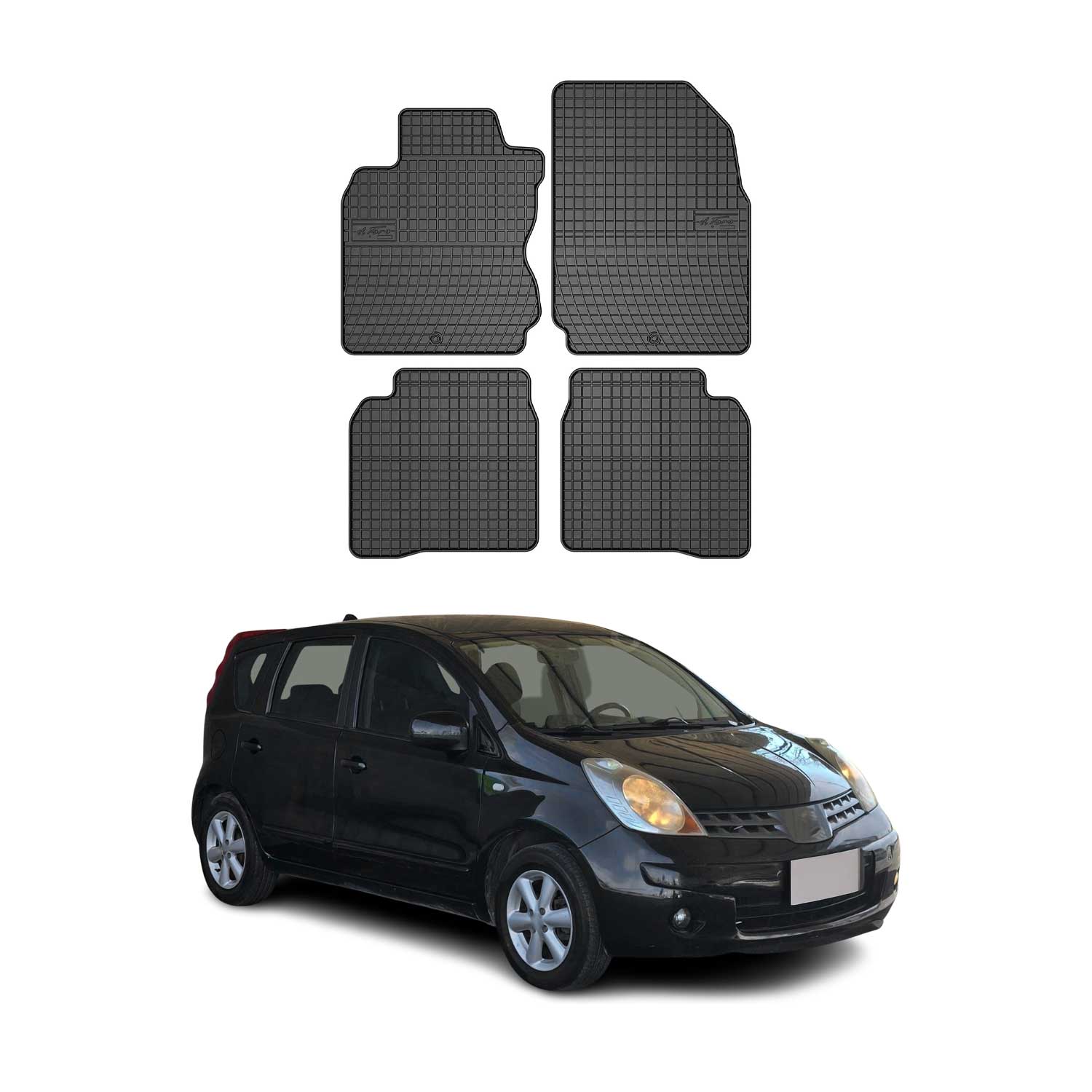 OMAC Alfombrillas De Coche para Nissan Note 2006-2012 Negro Goma 4Pza