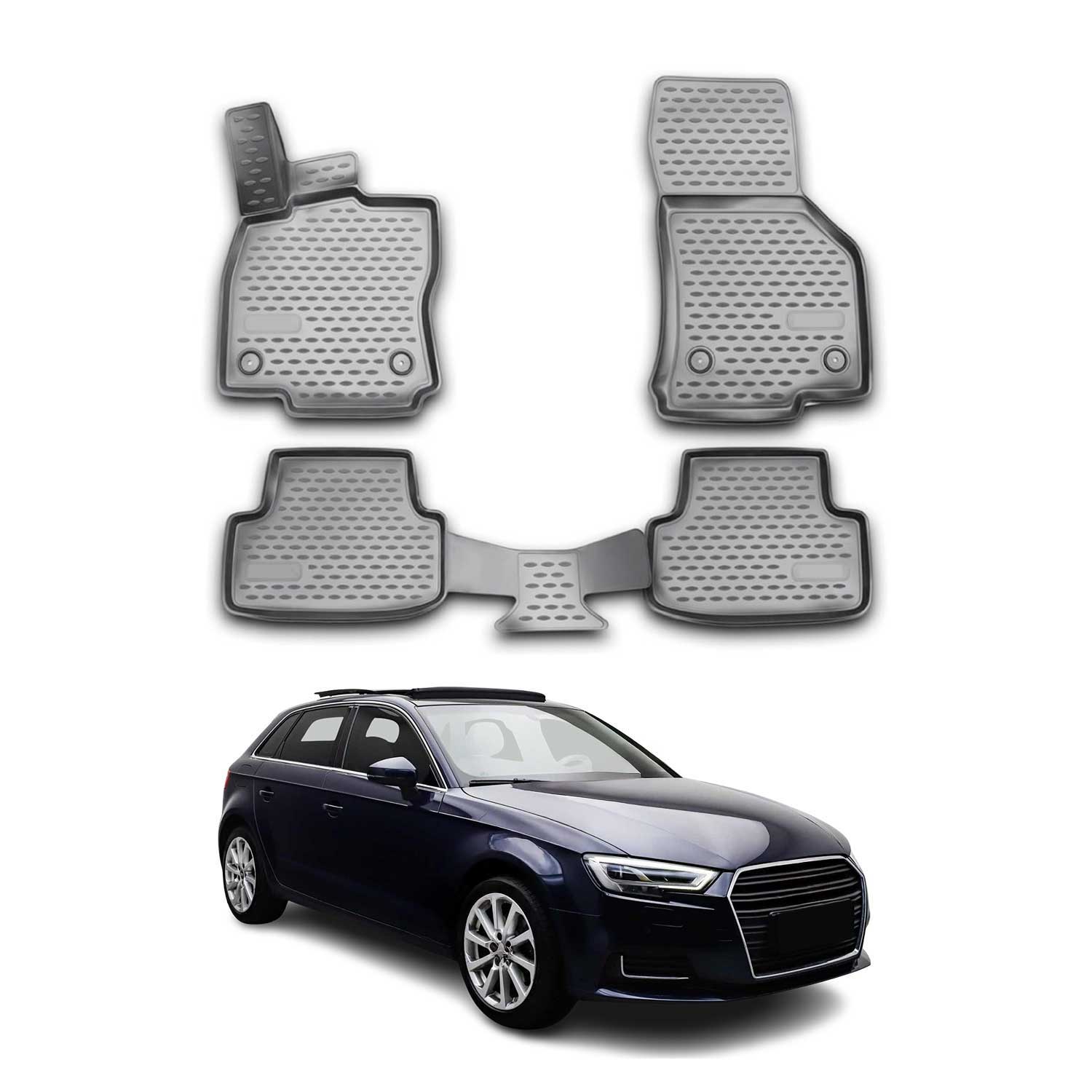OMAC Alfombrillas De Coche para Audi A3 Sportback 2012-2020 Gris Goma TPE 4Pza