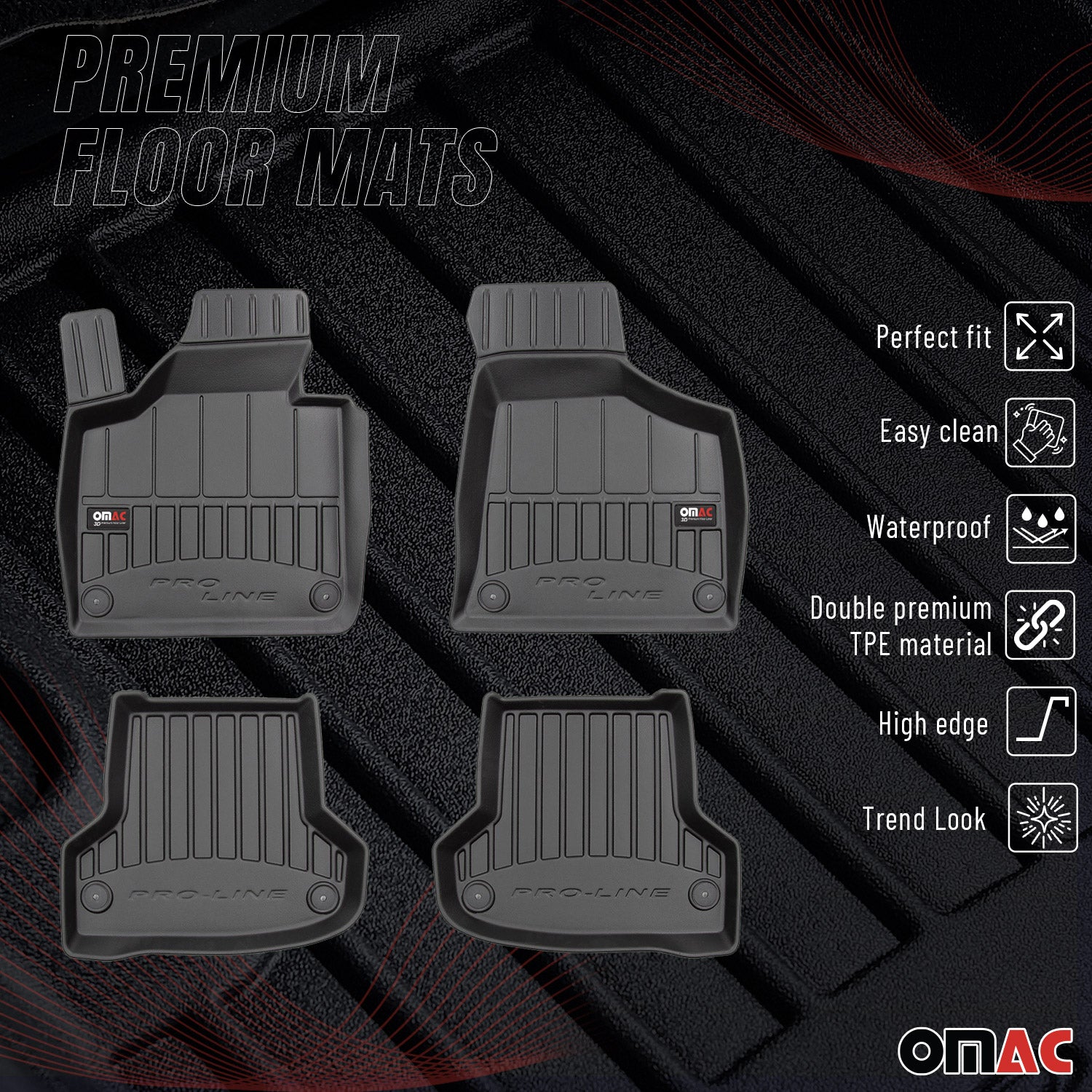 OMAC Premium Alfombrillas De Coche para Audi A3 8P1 8PA 2003-2013 TPE Goma 4x