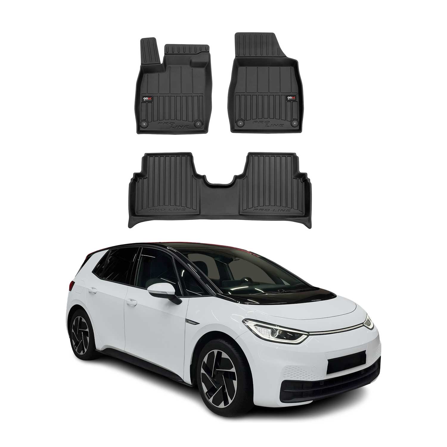 OMAC Premium Alfombrillas De Coche para VW ID.3 2019-2025 Negro TPE Goma 3Pza