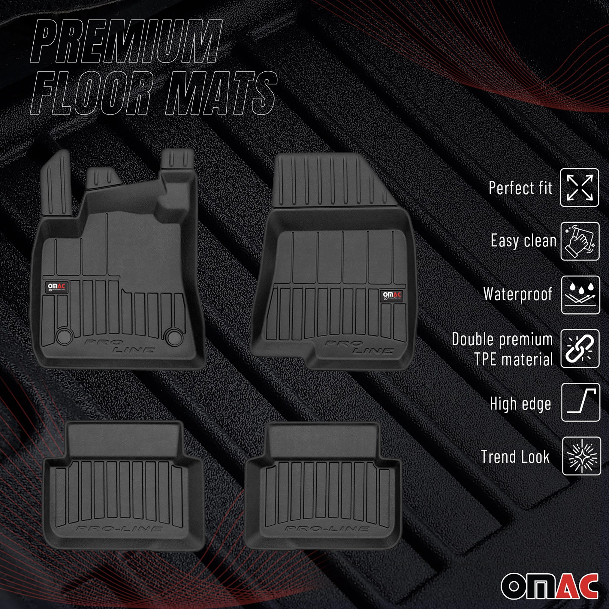 OMAC Premium Alfombrillas De Coche para Dacia Logan 2021-2019 Negro TPE Goma 4x