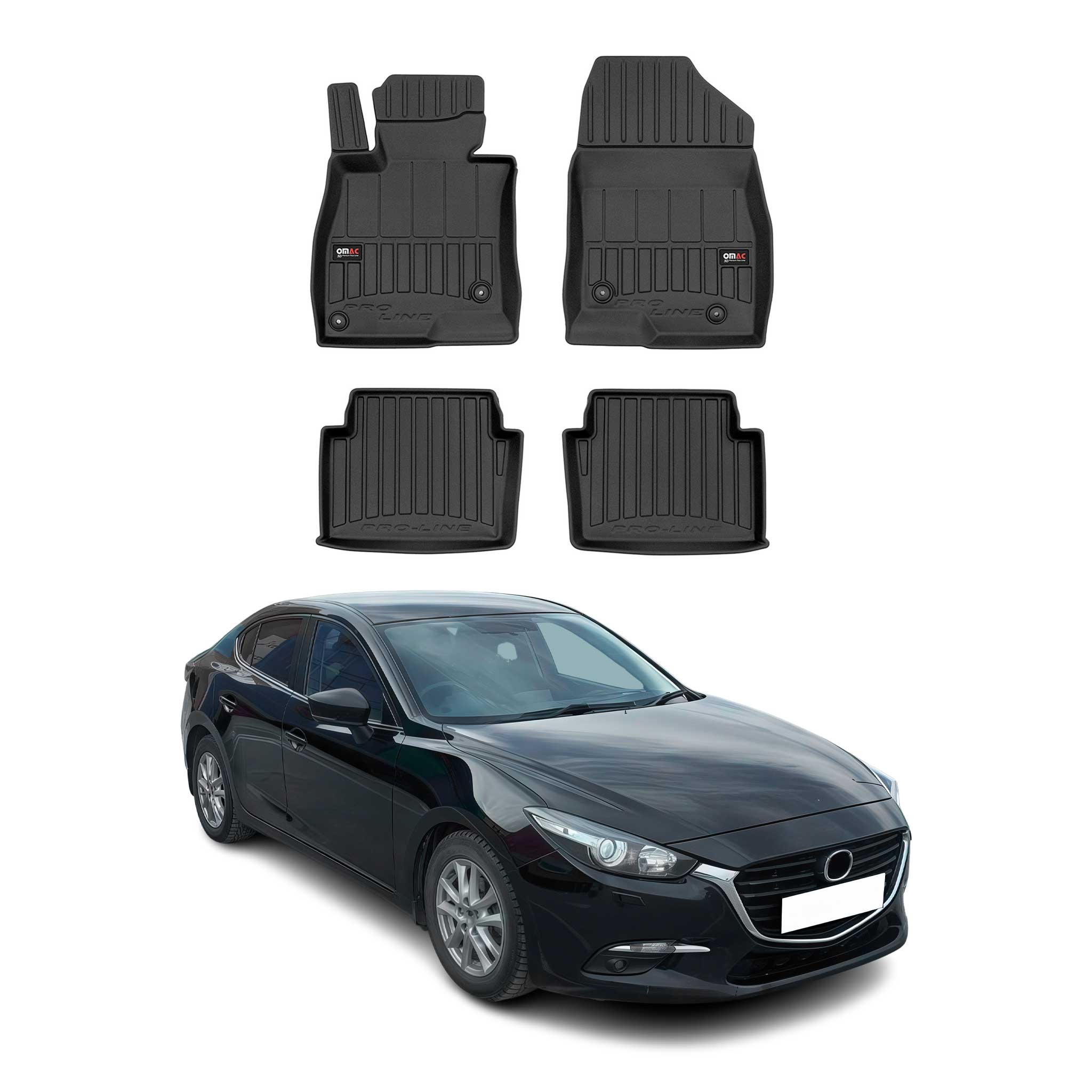 OMAC Premium Alfombrillas De Coche para Mazda 3 2013-2019 Negro TPE Goma 4Pza