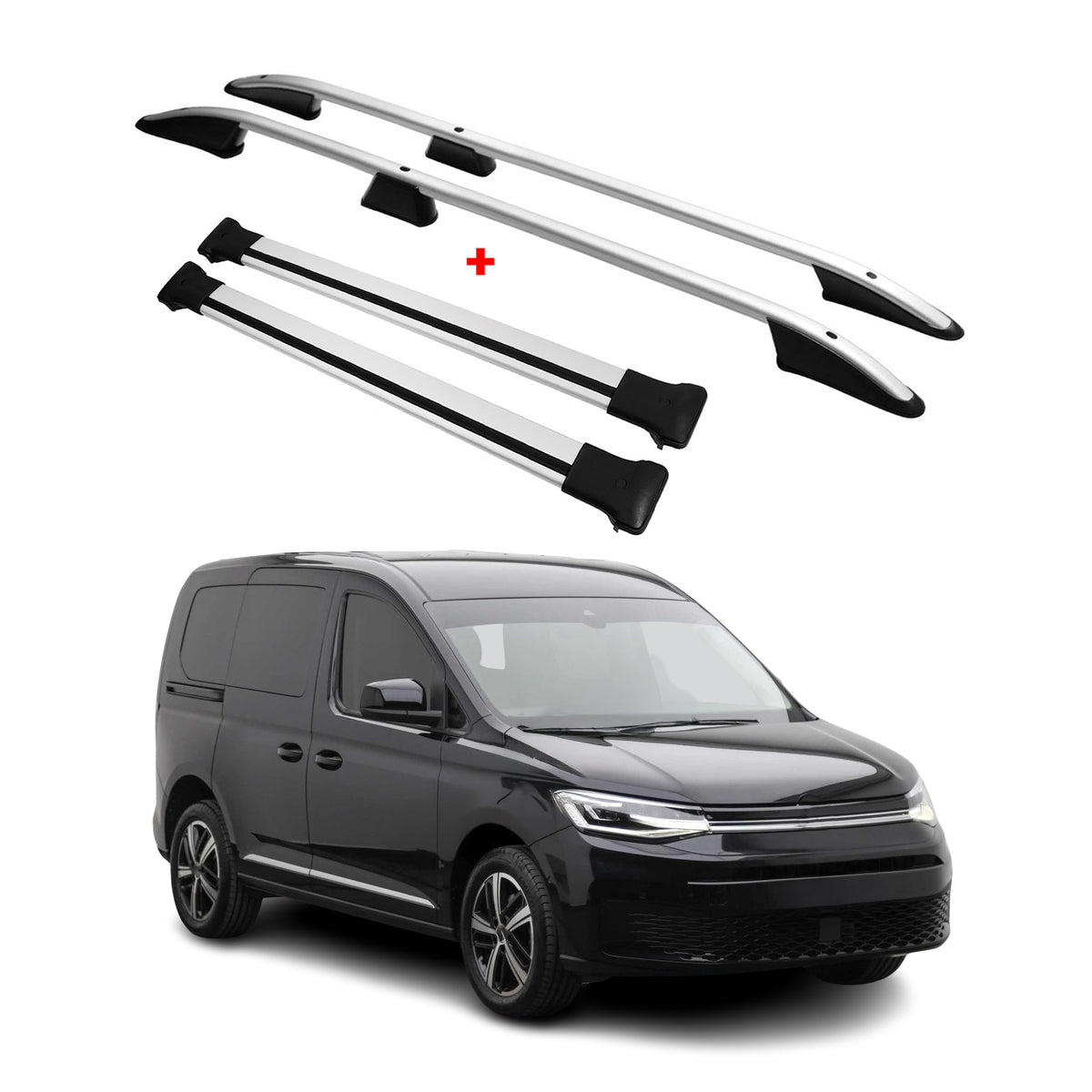Rieles & Barras de Techo Coche para VW Caddy 2020-2026 Plata Aluminio 4Pza