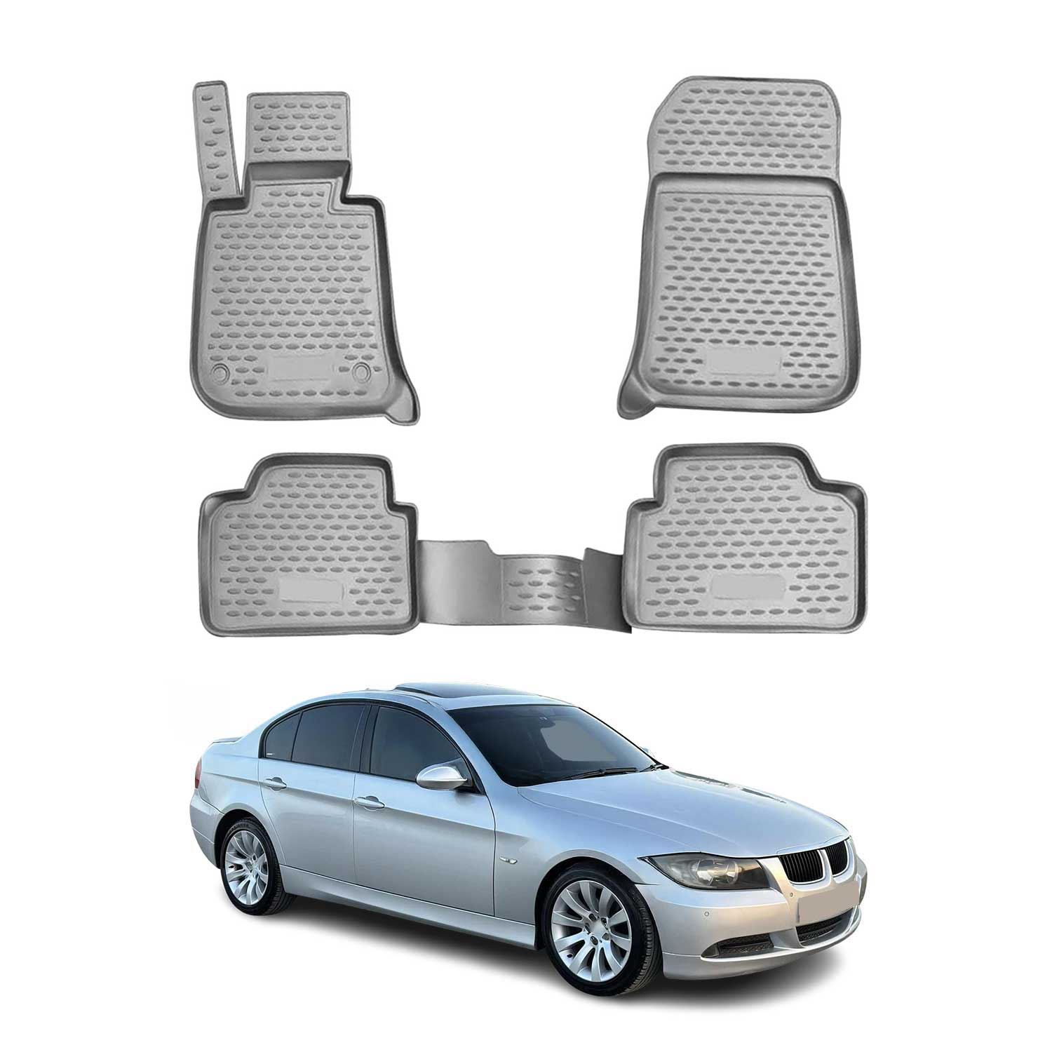 OMAC Alfombrillas De Coche para BMW Serie 3 E90 E91 2006-2012 Gris Goma TPE 4Pza
