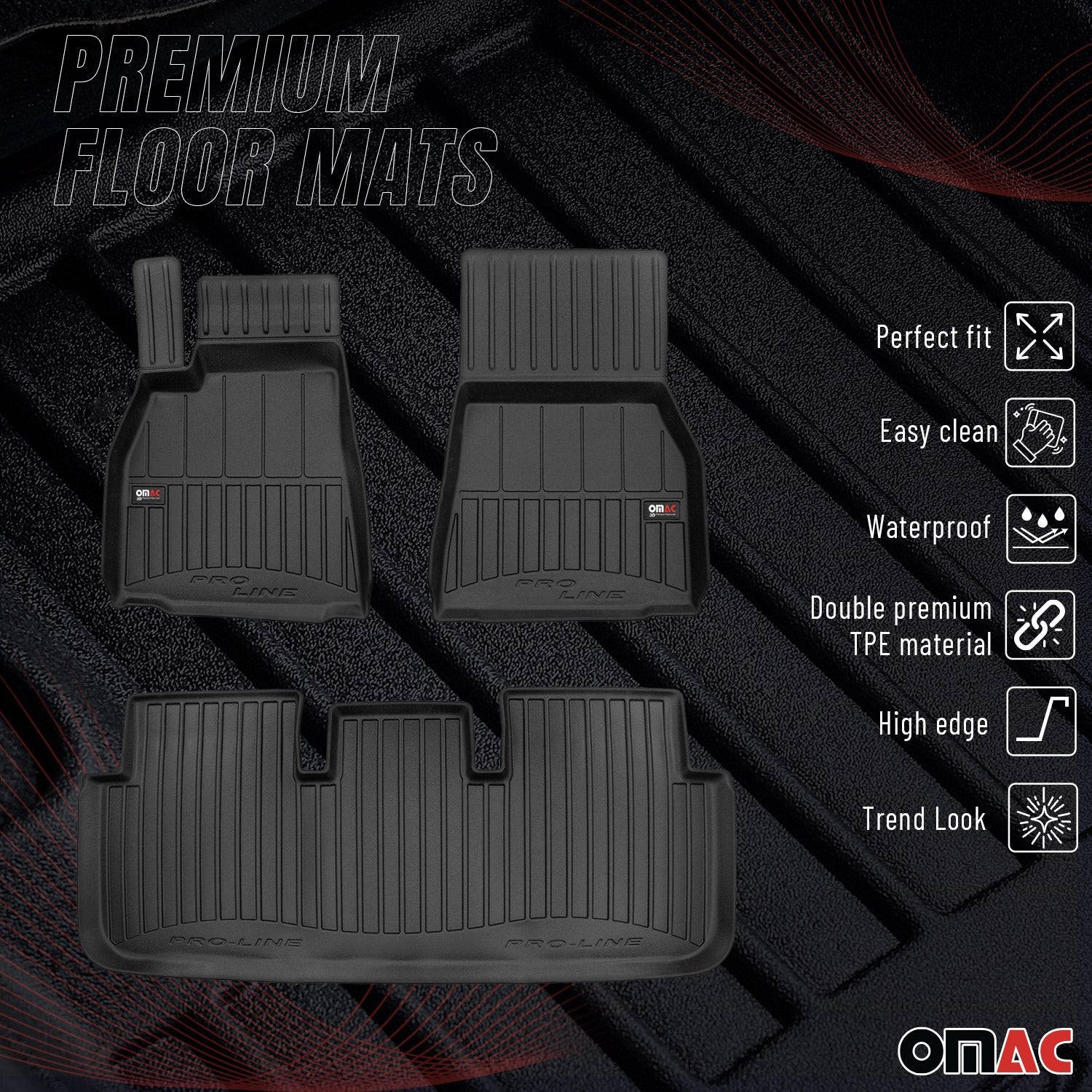 OMAC Premium Alfombrillas De Coche para Tesla Model S 2021-2026 TPE Goma 3x