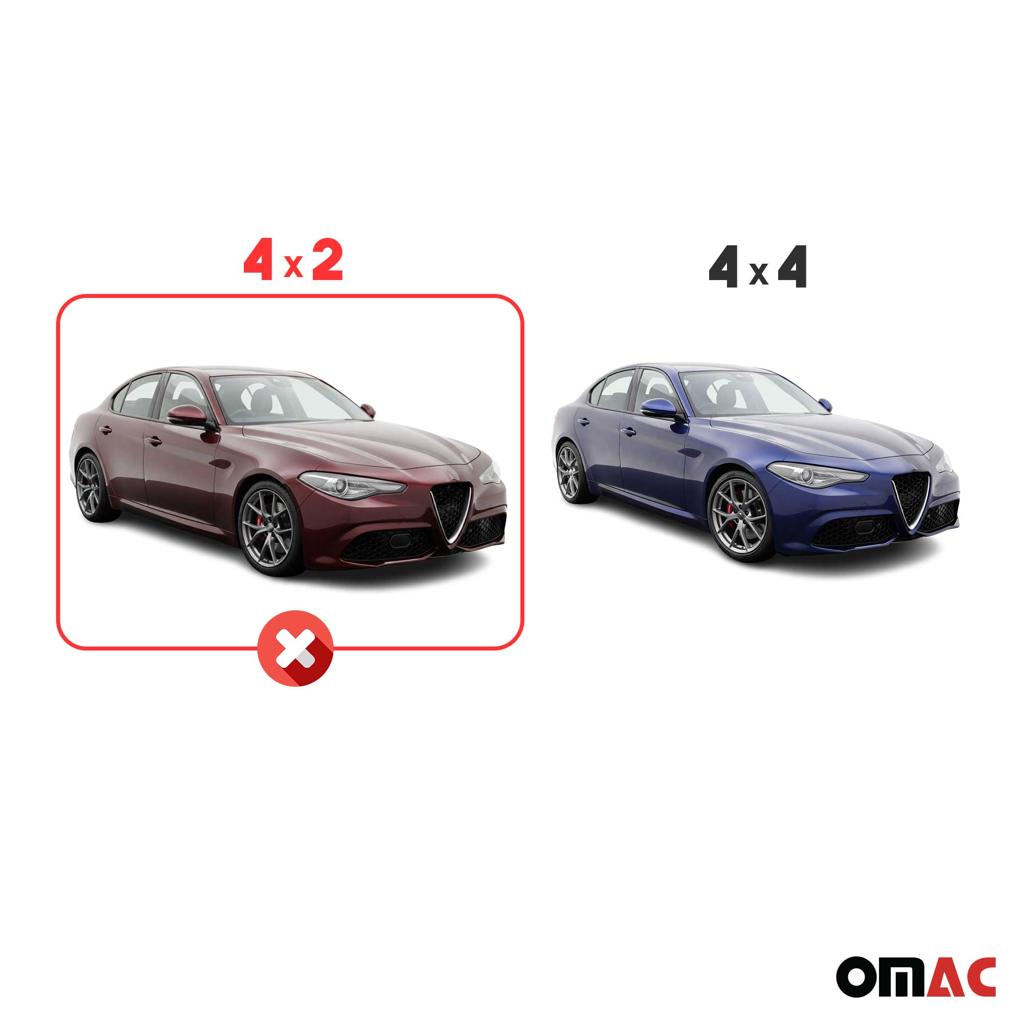 OMAC Alfombrillas Coche para Alfa Romeo Giulia 4 2015-2026 Negro Goma TPE 4Pza