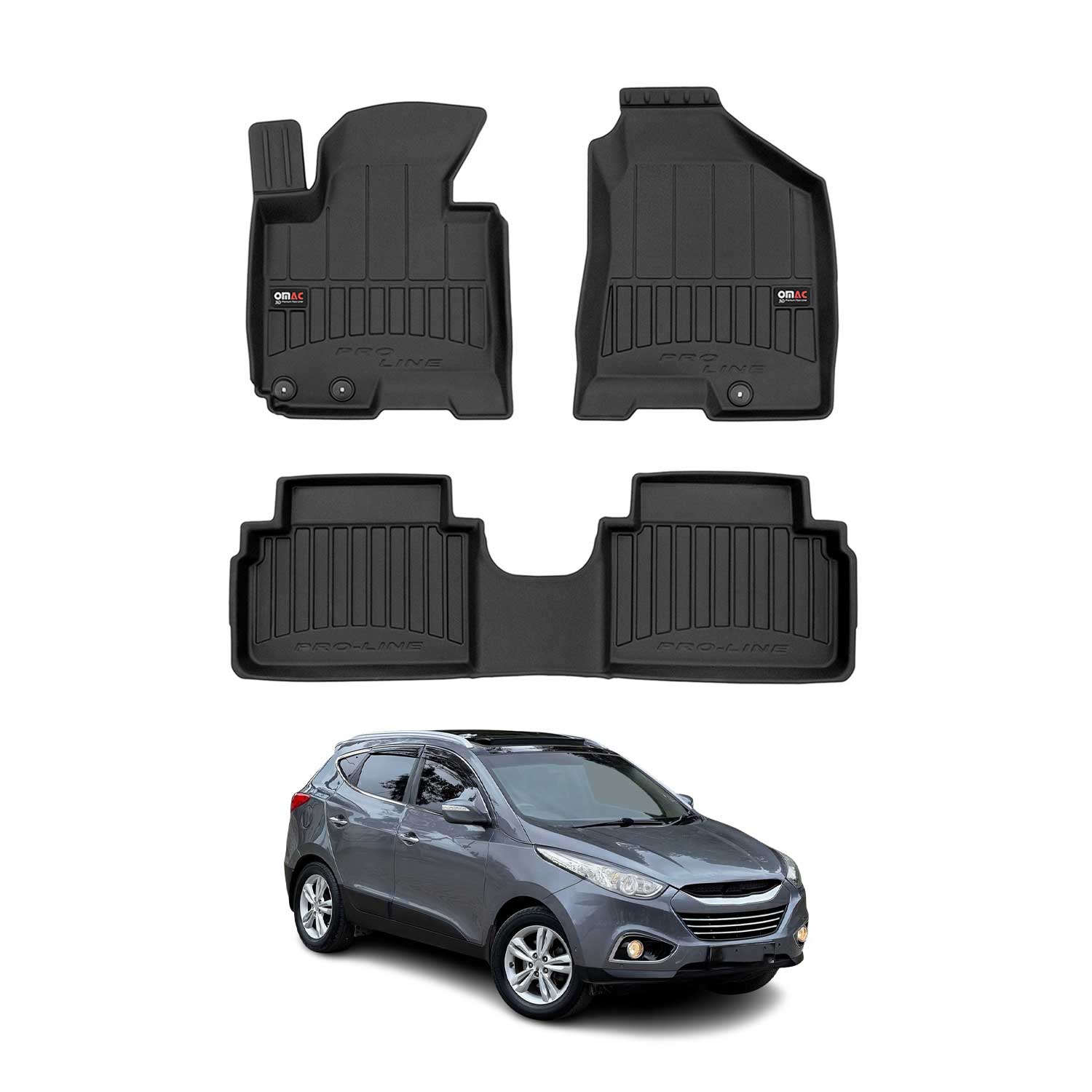OMAC Premium Alfombrillas De Coche para Hyundai ix35 2009-2015 Negro TPE Goma 3x