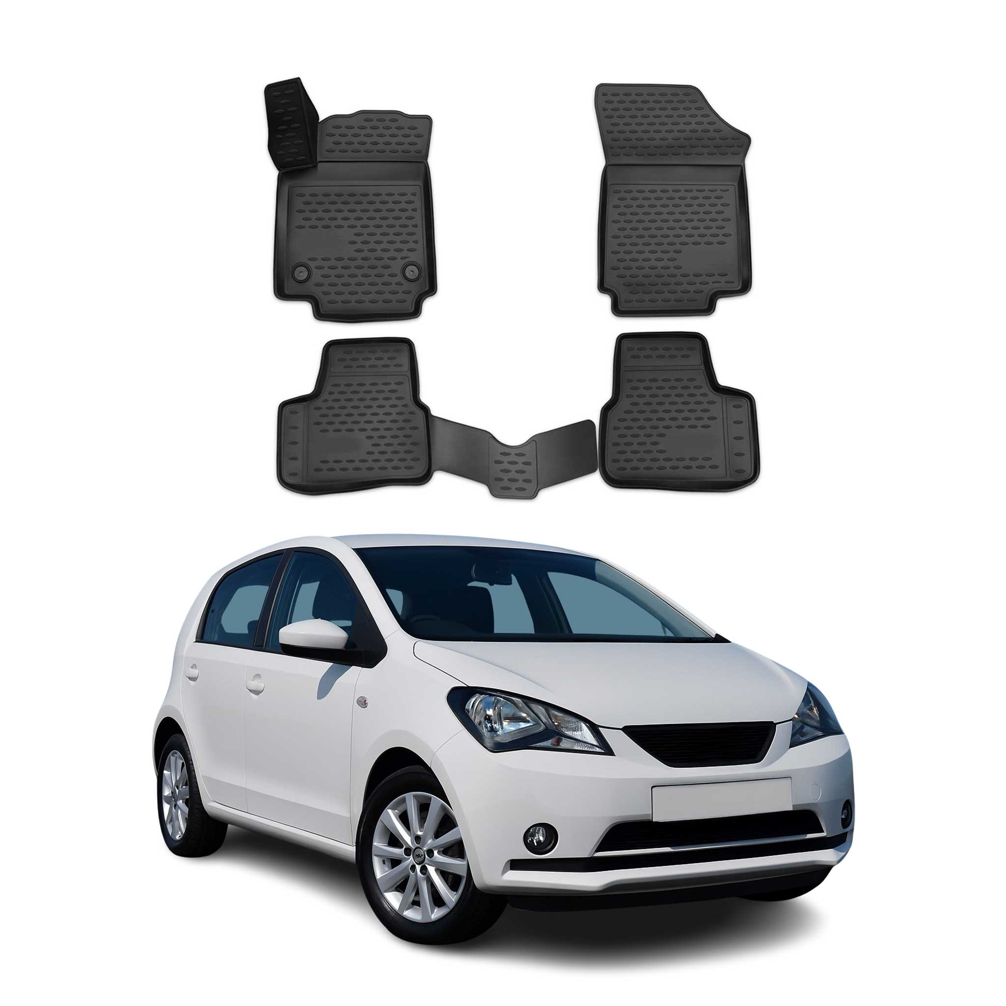 OMAC Alfombrillas De Coche para Seat Mii 2011-2025 Negro Goma TPE 4Pza
