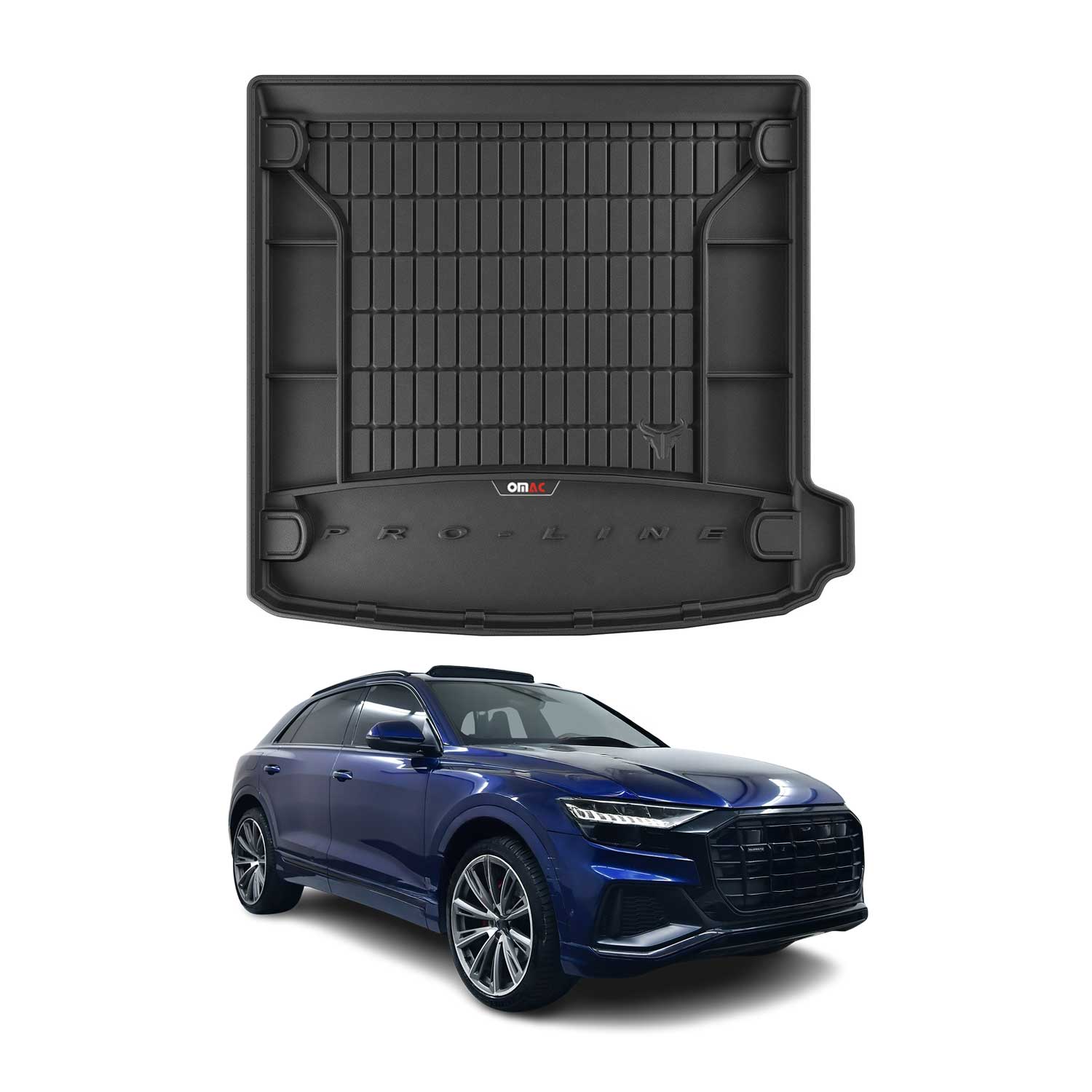 OMAC Premium Bandeja Maletero Alfombrilla para Audi Q8 2018-2025 Negro Goma TPE