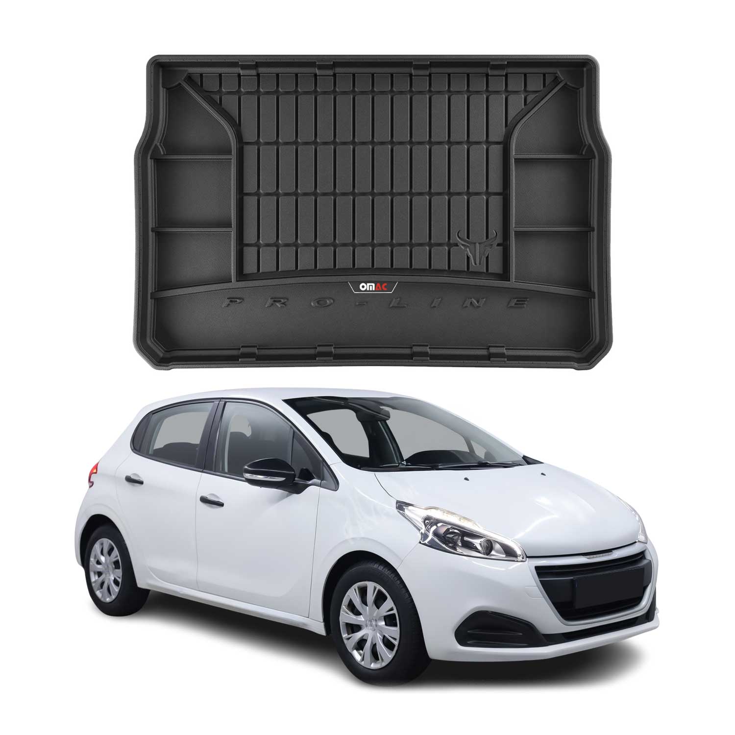 OMAC Premium Bandeja Maletero Alfombrilla para Peugeot 208 2012-2019 Negro