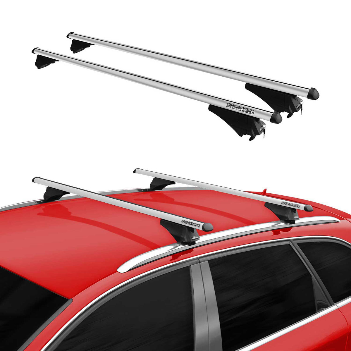 Menabo Barras Techo Coche Baca para VW Polo Cross 2009-2017 Gris Aluminio 2Pza