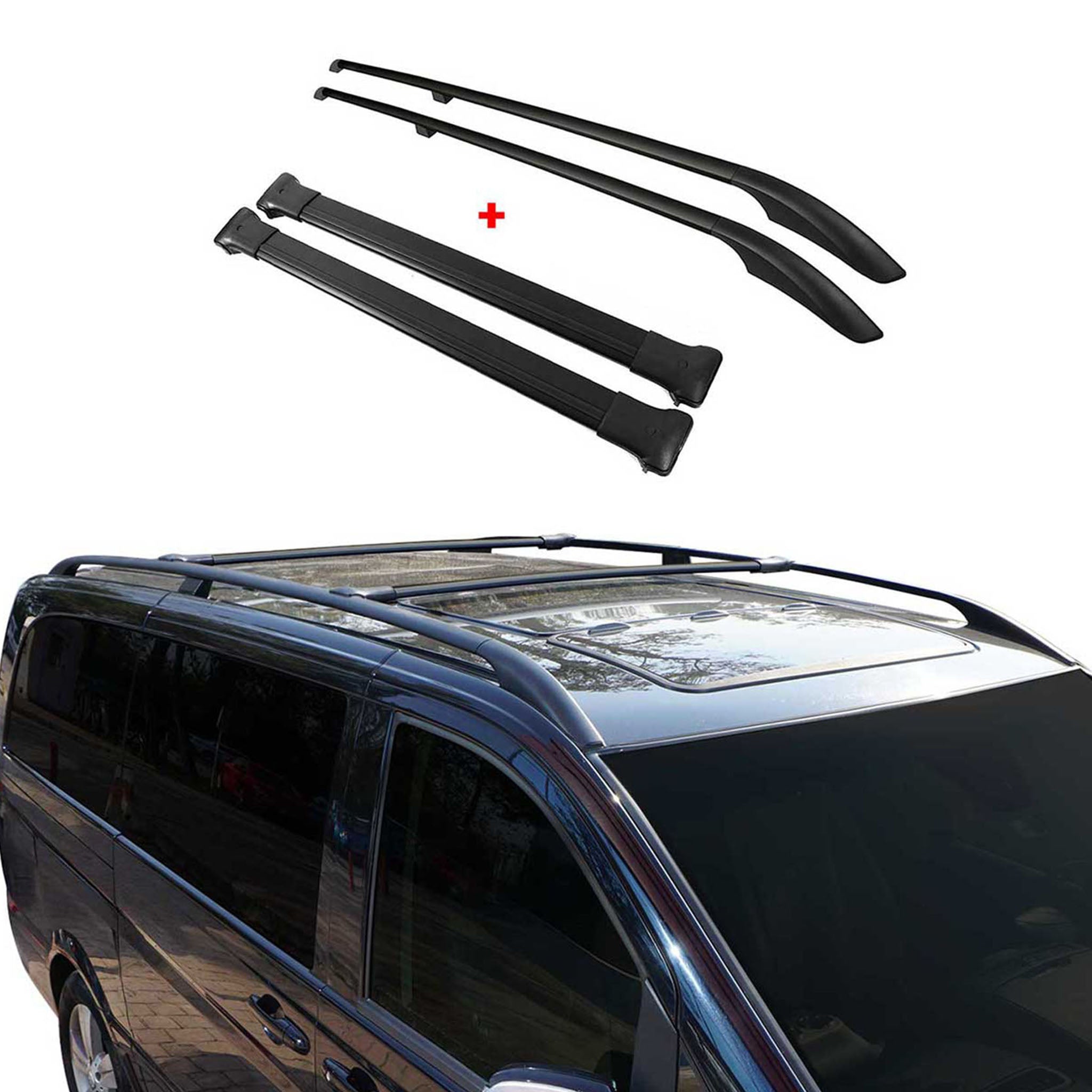 Rieles & Barras de Techo Coche para VW Caddy 2015-2020 Largo Negro Aluminio 4Pza