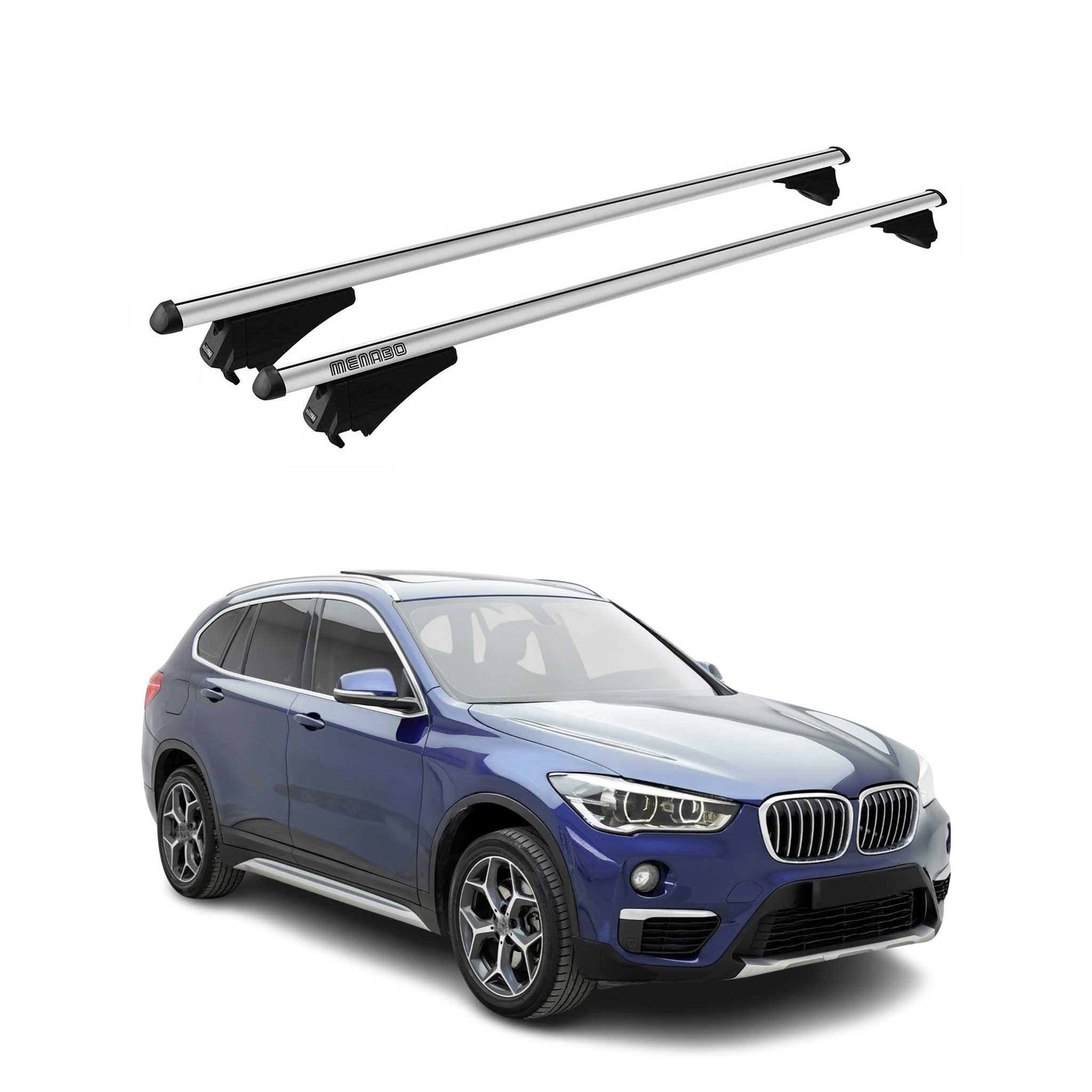 Menabo Barras de Techo Coche Baca para BMW X1 F48 2015-2022 Gris Aluminio 2Pza