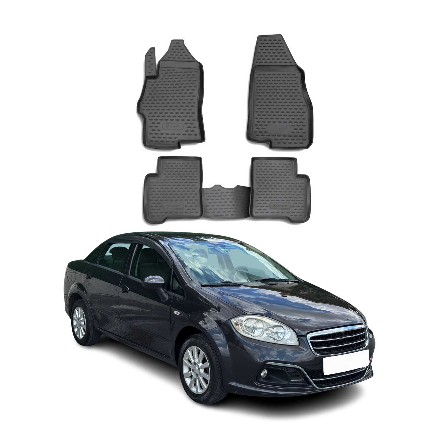 OMAC Alfombrillas De Coche para Fiat Linea 2007-2021 Sedán Negro Goma TPE 4Pza