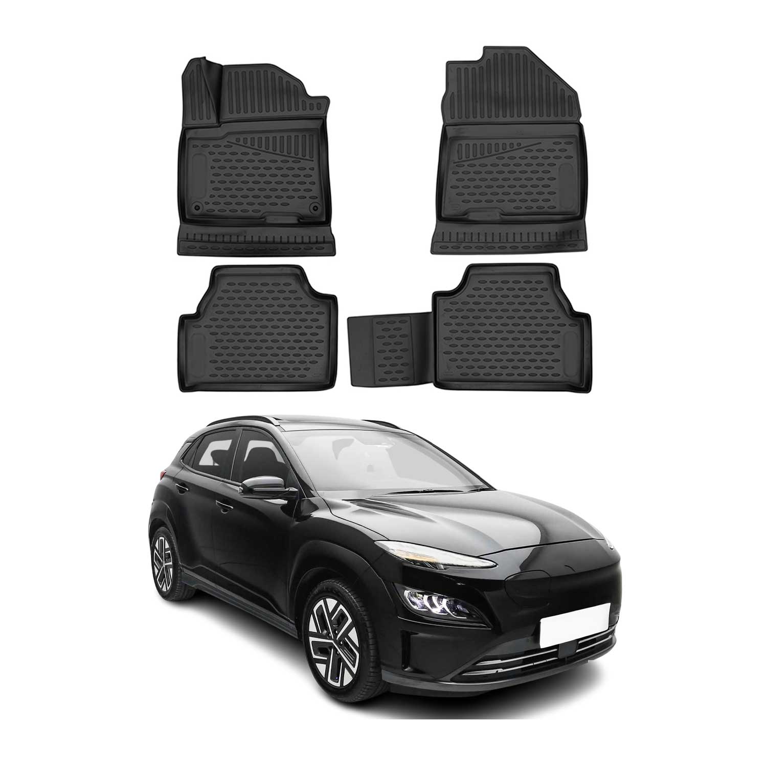 OMAC Alfombrillas De Coche para Hyundai Kona Electric 2018-2024 Negro TPE 4Pza