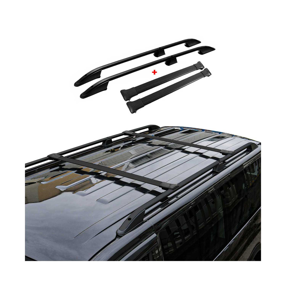Rieles & Barras de Techo Coche para Peugeot Partner 2018-2024 Corto Negro Alu