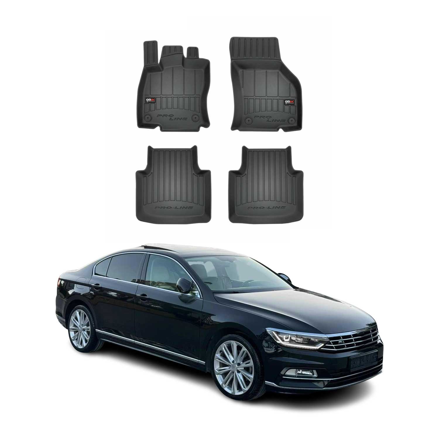 OMAC Premium Alfombrillas De Coche para VW Passat B8 2014-2019 Negro TPE Goma 4x