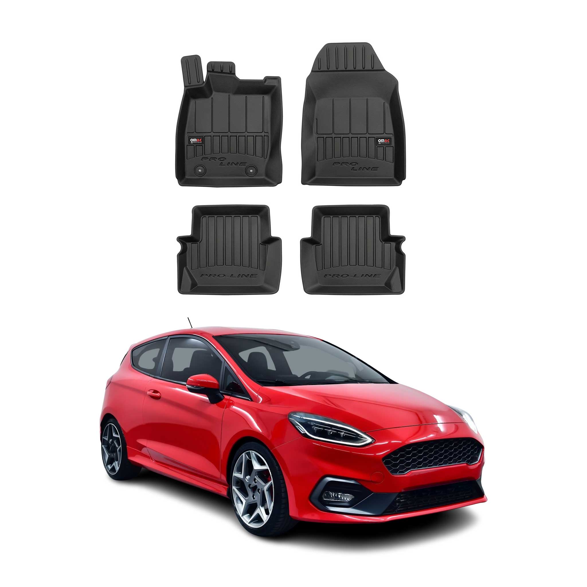 OMAC Premium Alfombrillas De Coche para Ford Fiesta 2017-2024 Negro TPE Goma 4x