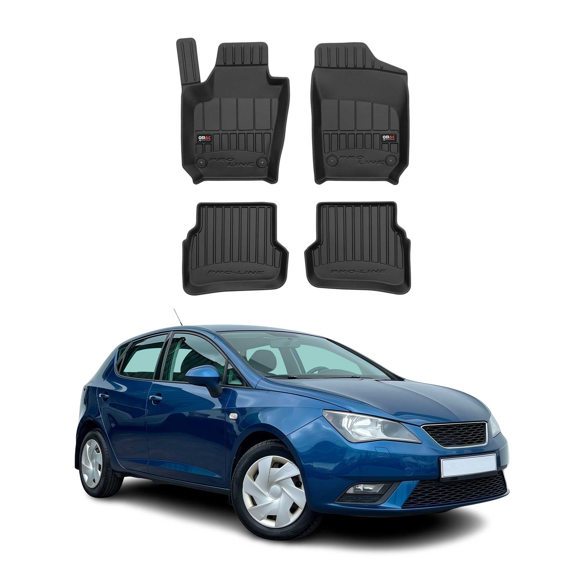 OMAC Premium Alfombrillas De Coche para Seat Ibiza 2008-2017 Negro TPE Goma 4Pza