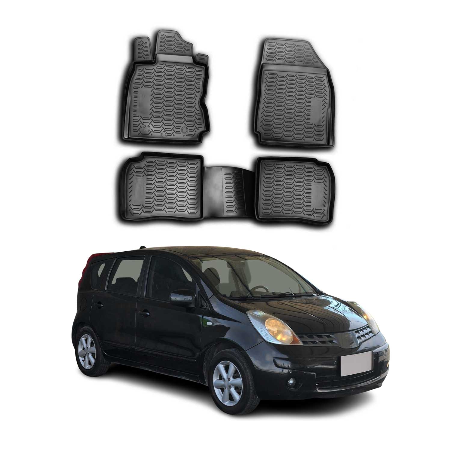 OMAC Alfombrillas De Coche para Nissan Note 2005-2013 Negro Goma 4Pza