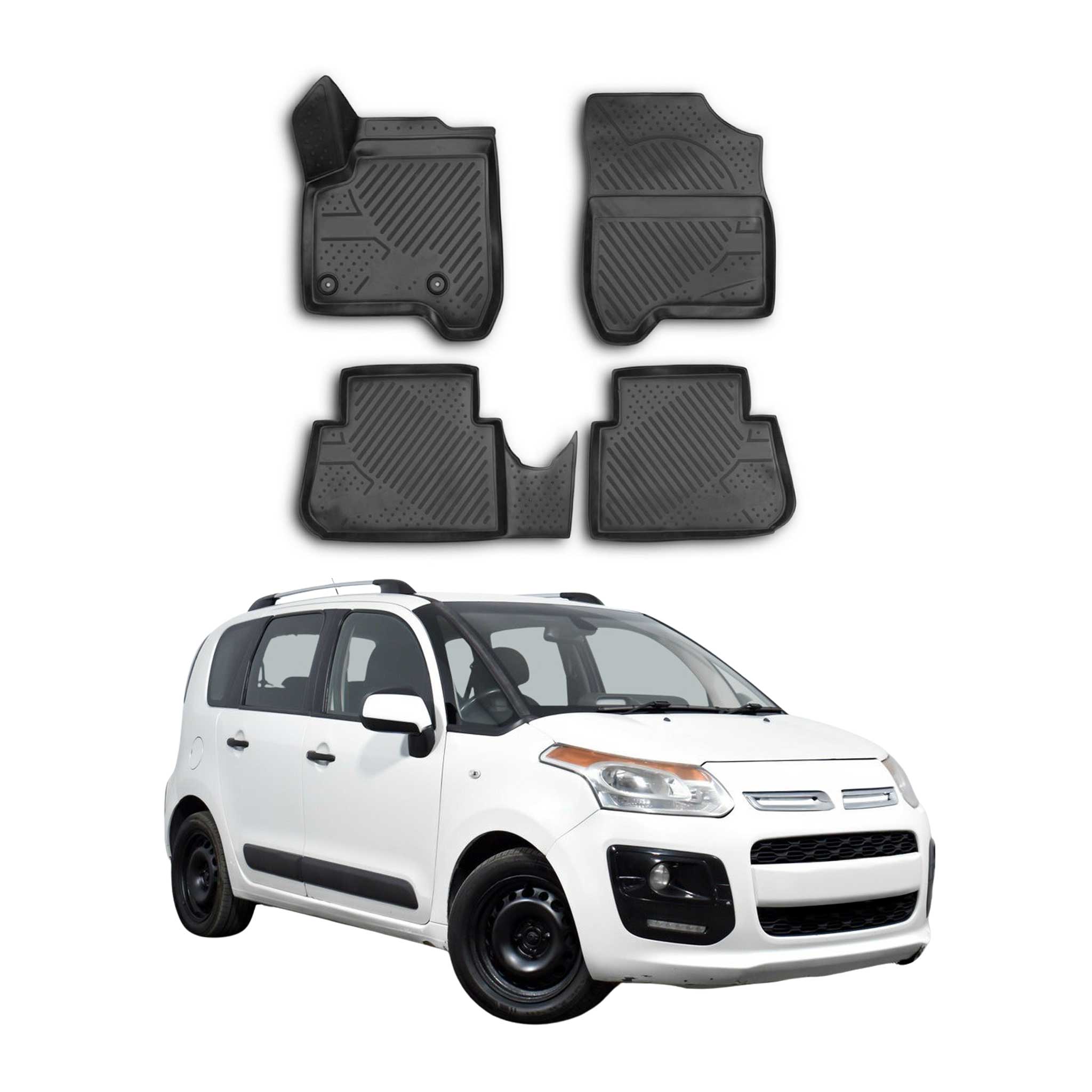 OMAC Alfombrillas De Coche para Citroen C3 Picasso 2009-2016 Negro Goma TPE 4Pza