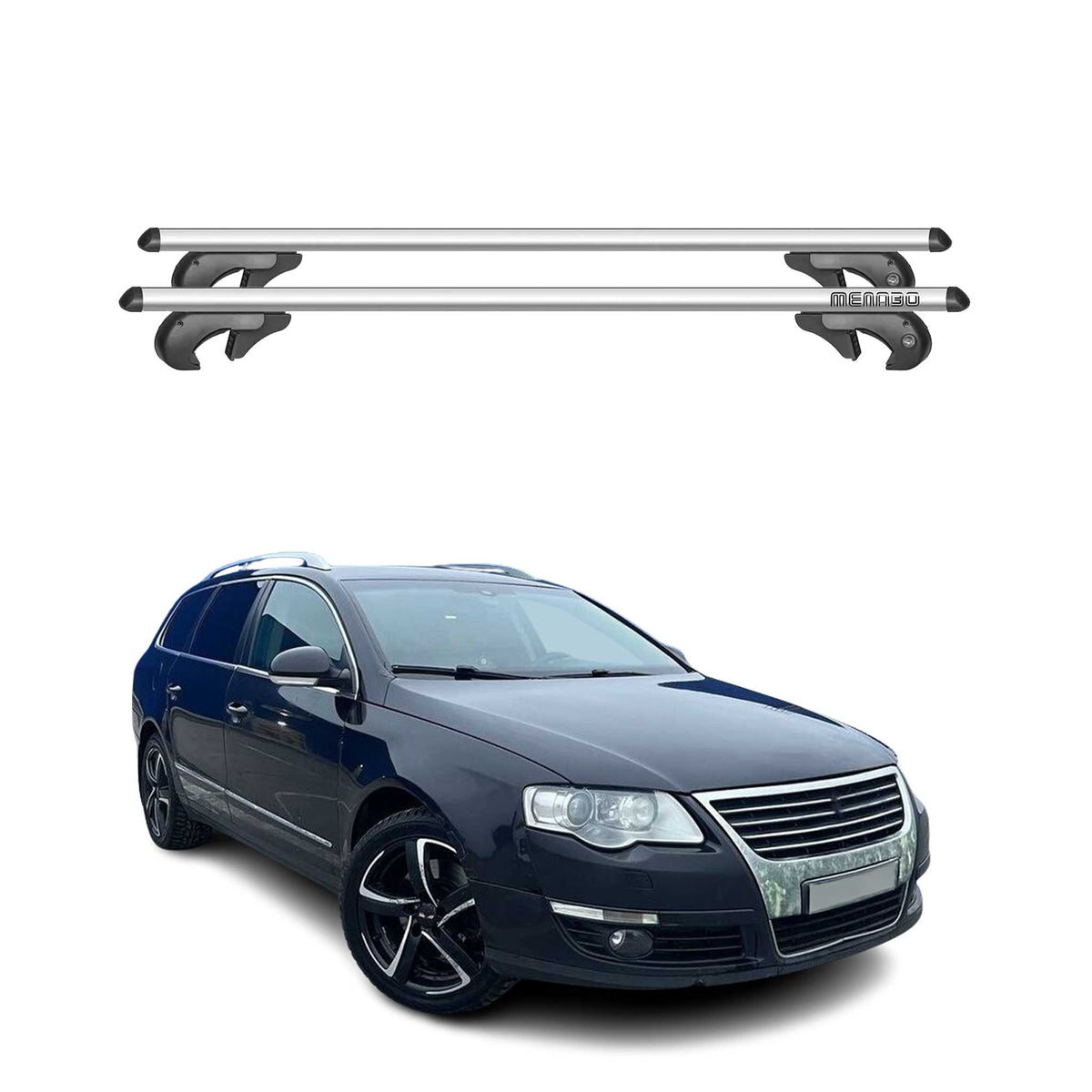Menabo Barras de Techo Baca para VW Passat B6 Familiar 2005-2010 Gris Alu 2Pza