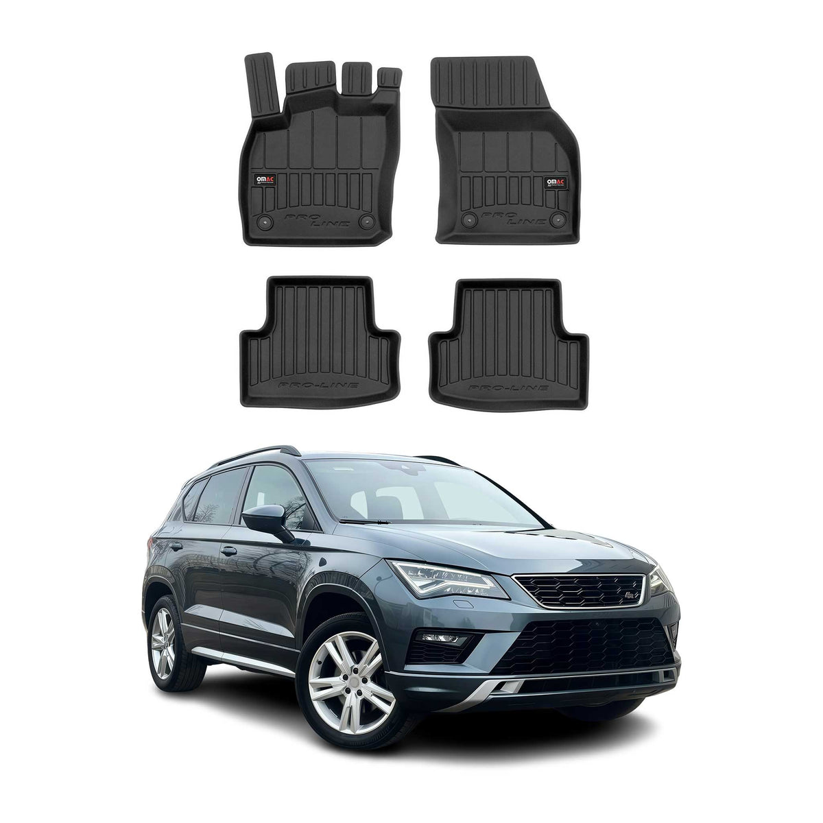 OMAC Premium Alfombrillas De Coche para Seat Ateca 2016-2025 Negro TPE Goma 4Pza
