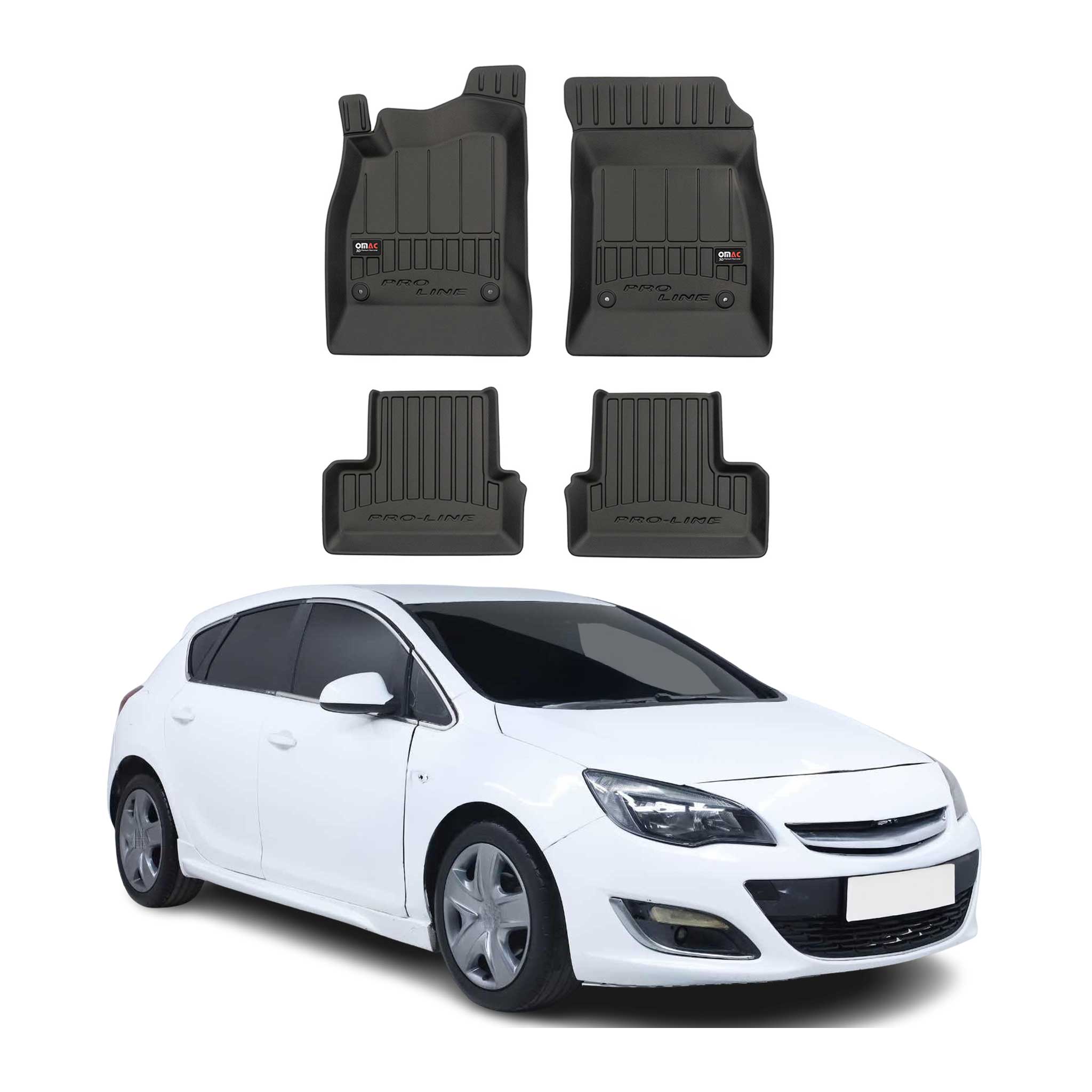 OMAC Premium Alfombrillas De Coche para Opel Astra J 2009-2015 Negro TPE Goma 4x