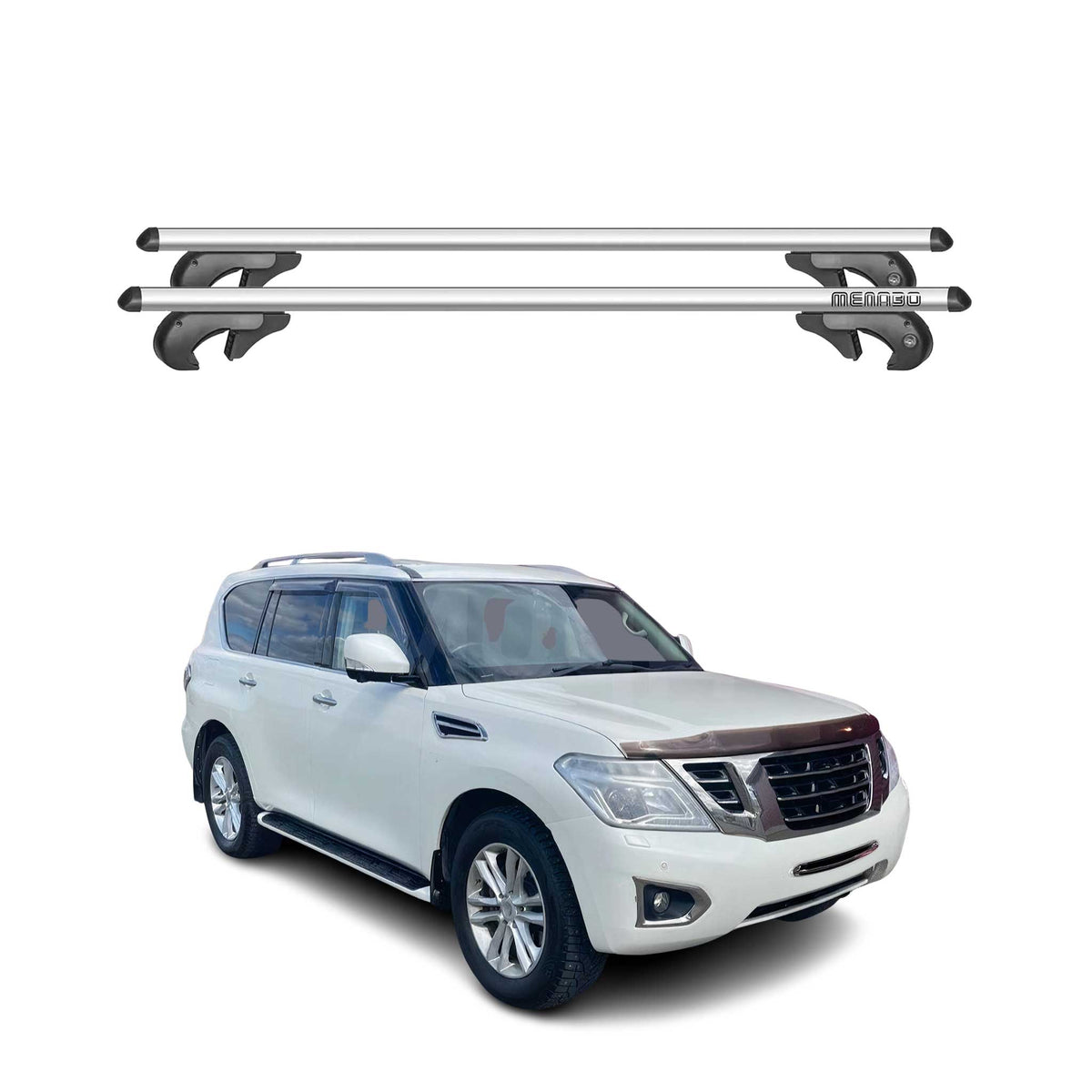 Menabo Barras de Techo Coche Barra para Nissan Patrol Y62 2010-2020 Gris Alu 2x