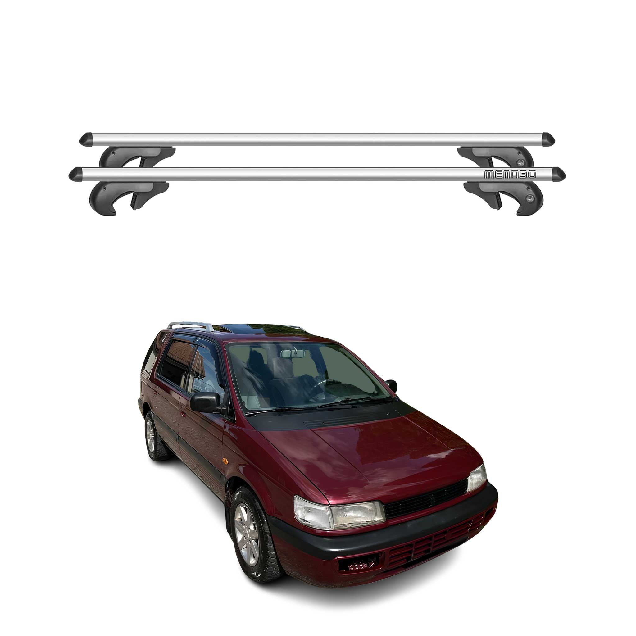 Menabo Barras de Techo Baca para Mitsubishi Space Wagon 1984-1998 Gris Alu 2Pza
