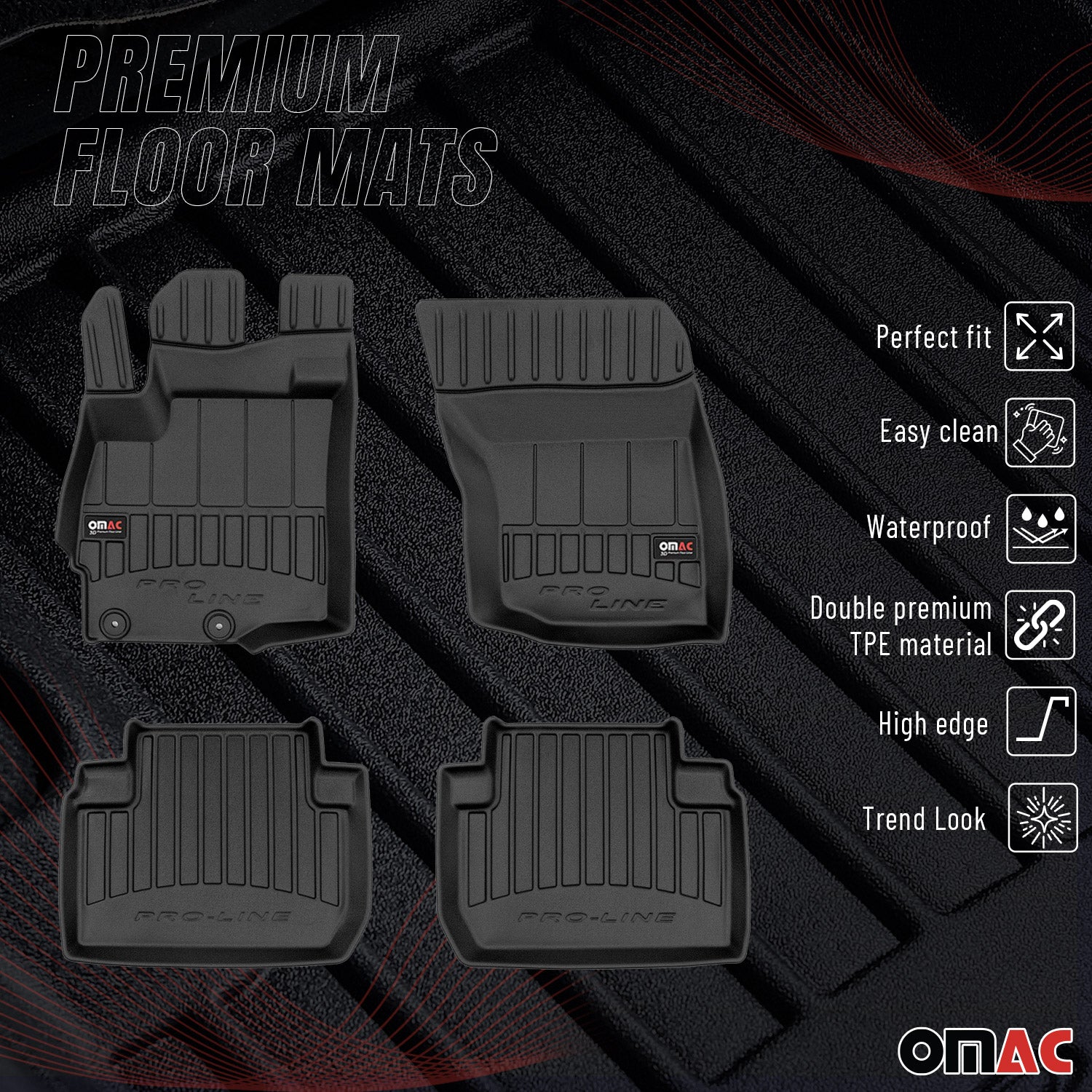 OMAC Premium Alfombrillas De Coche para Peugeot 4007 2007-2013 Negro TPE Goma 4x
