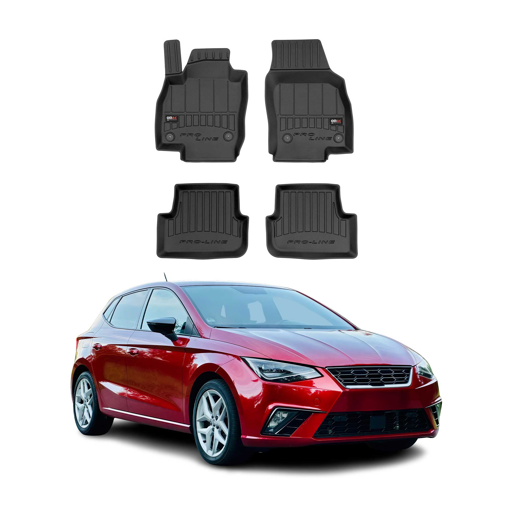 OMAC Premium Alfombrillas De Coche para Seat Ibiza 2017-2026 Negro TPE Goma 4Pza