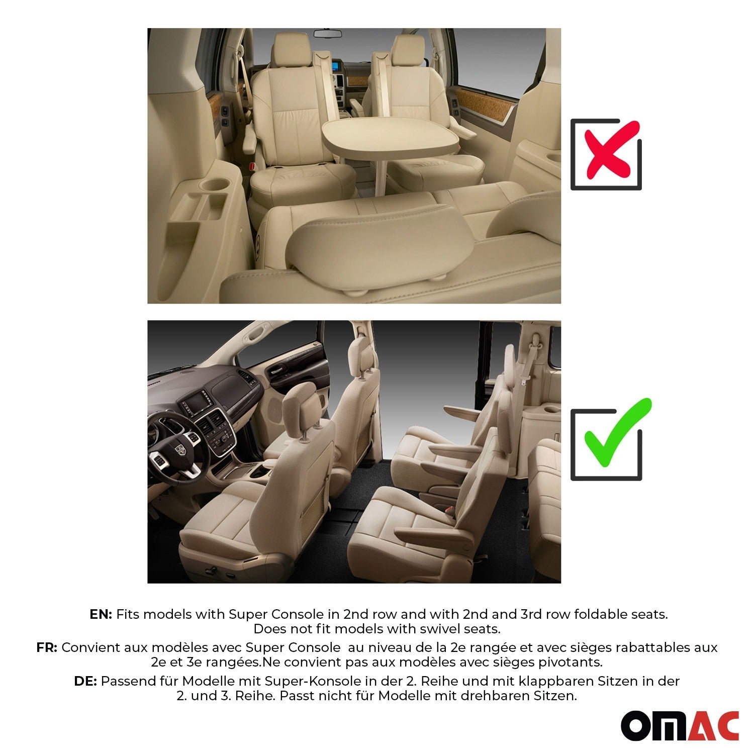 OMAC Alfombrillas Coche para Dodge Grand Caravan 2008-2020 Negro Goma TPE 4Pza