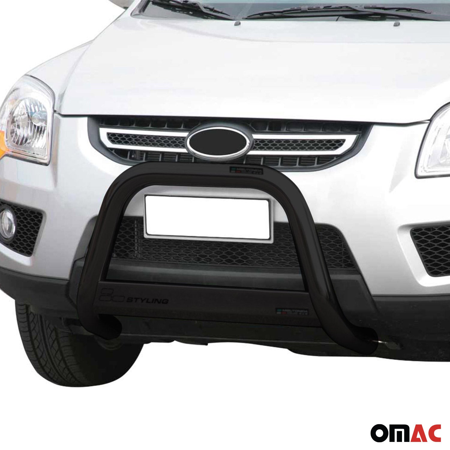 Bull Barra Frontal para Kia Sportage 2008-2010 Negro Brillante Acero