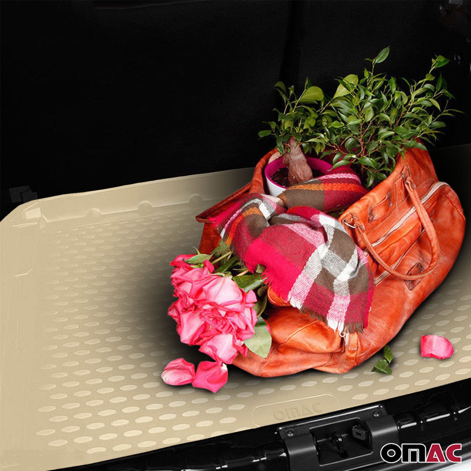 OMAC Bandeja Maletero Alfombrilla para Honda Civic 2006-2012 Beige Goma TPE 1Pza