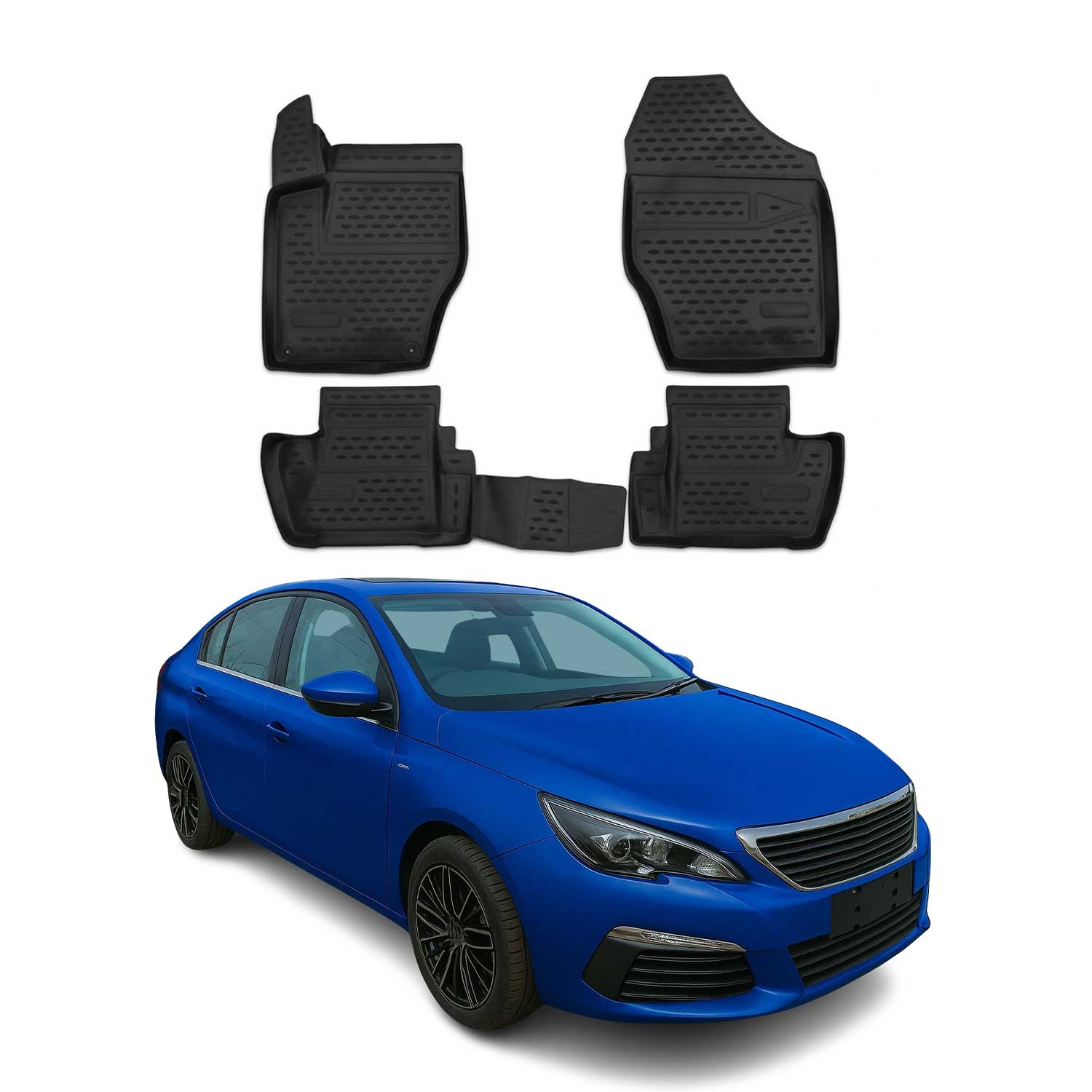OMAC Alfombrillas De Coche para Peugeot 408 2010-2014 Negro Goma TPE 4Pza
