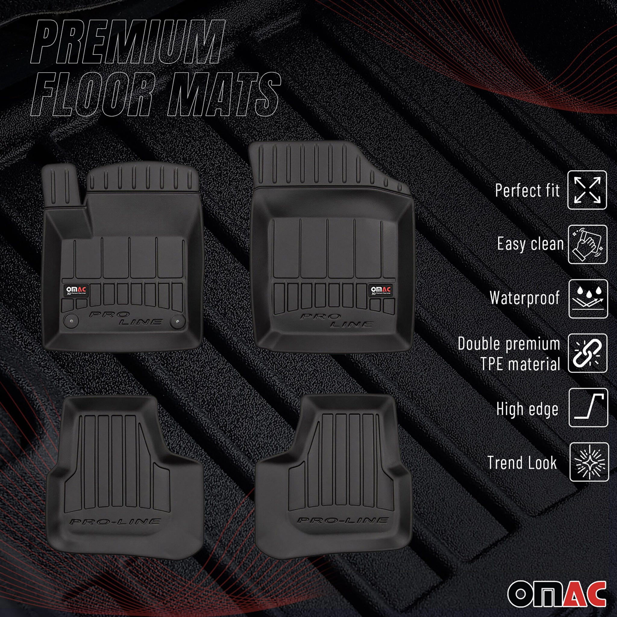 OMAC Premium Alfombrillas De Coche para Seat Mii 2011-2019 Negro TPE Goma 4Pza